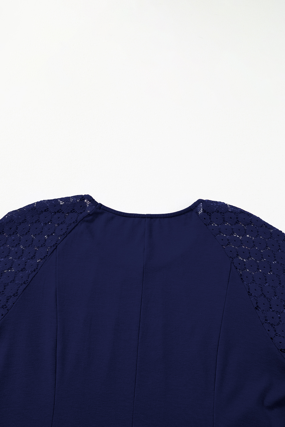 Plus Size Navy Blue  Solid Color Lace Short Sleeve Pleated Swing Dress