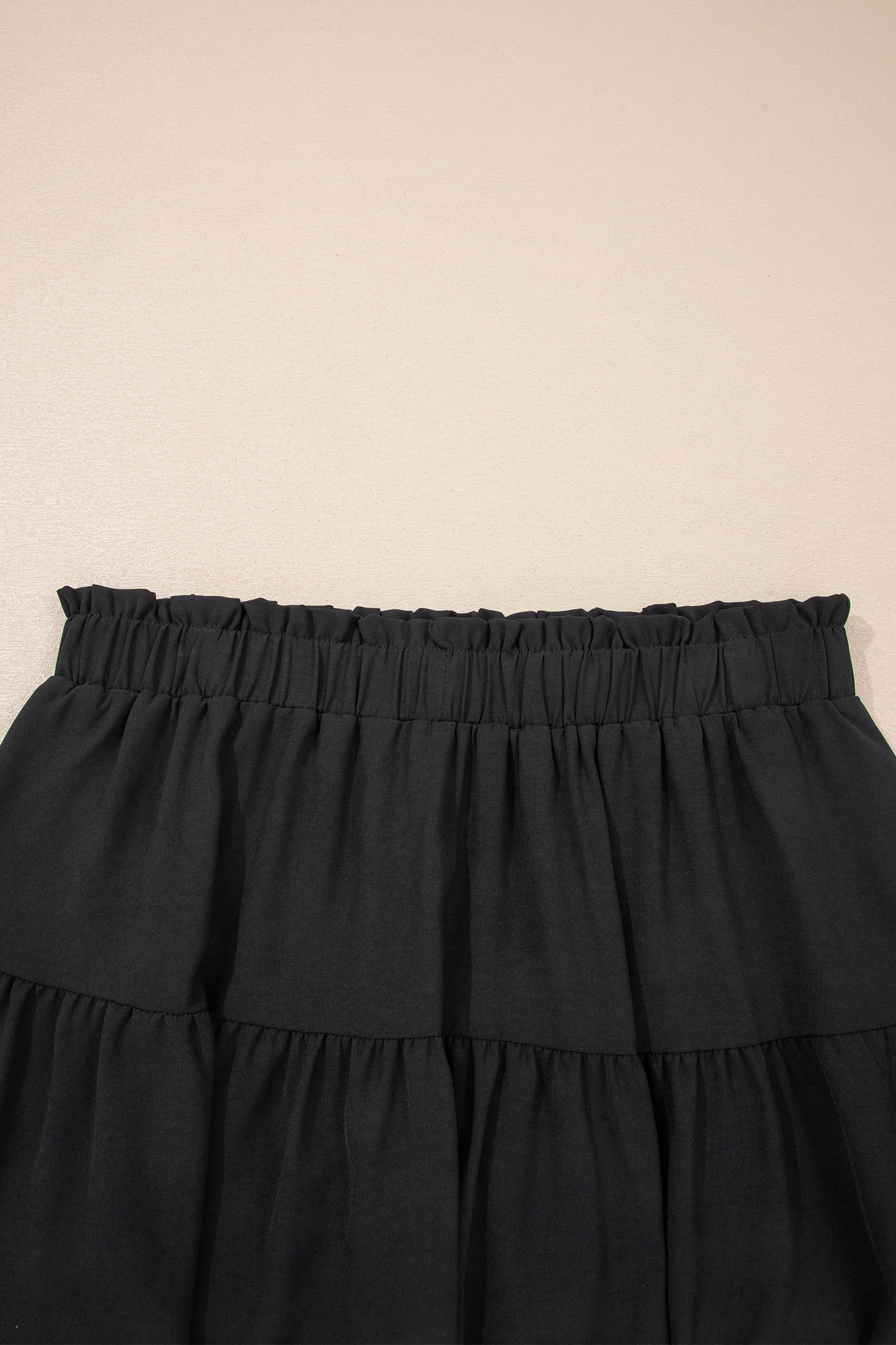 Plus Size Black  Frilled Elastic Waist Lace Trim Boho Ruffled Shorts