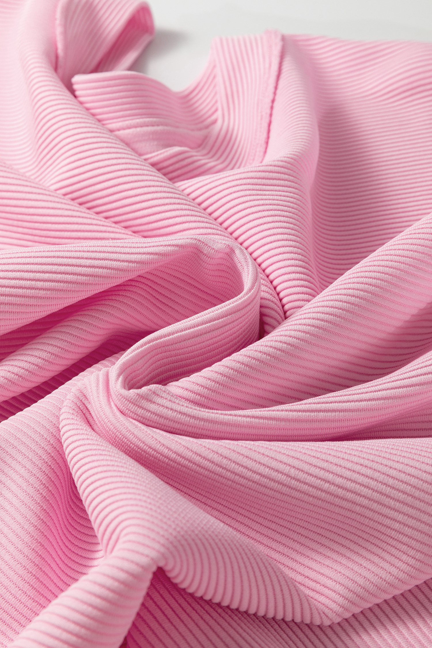 Plus Size Pink Drop Shoulder Long Sleeve  Ribbed Top