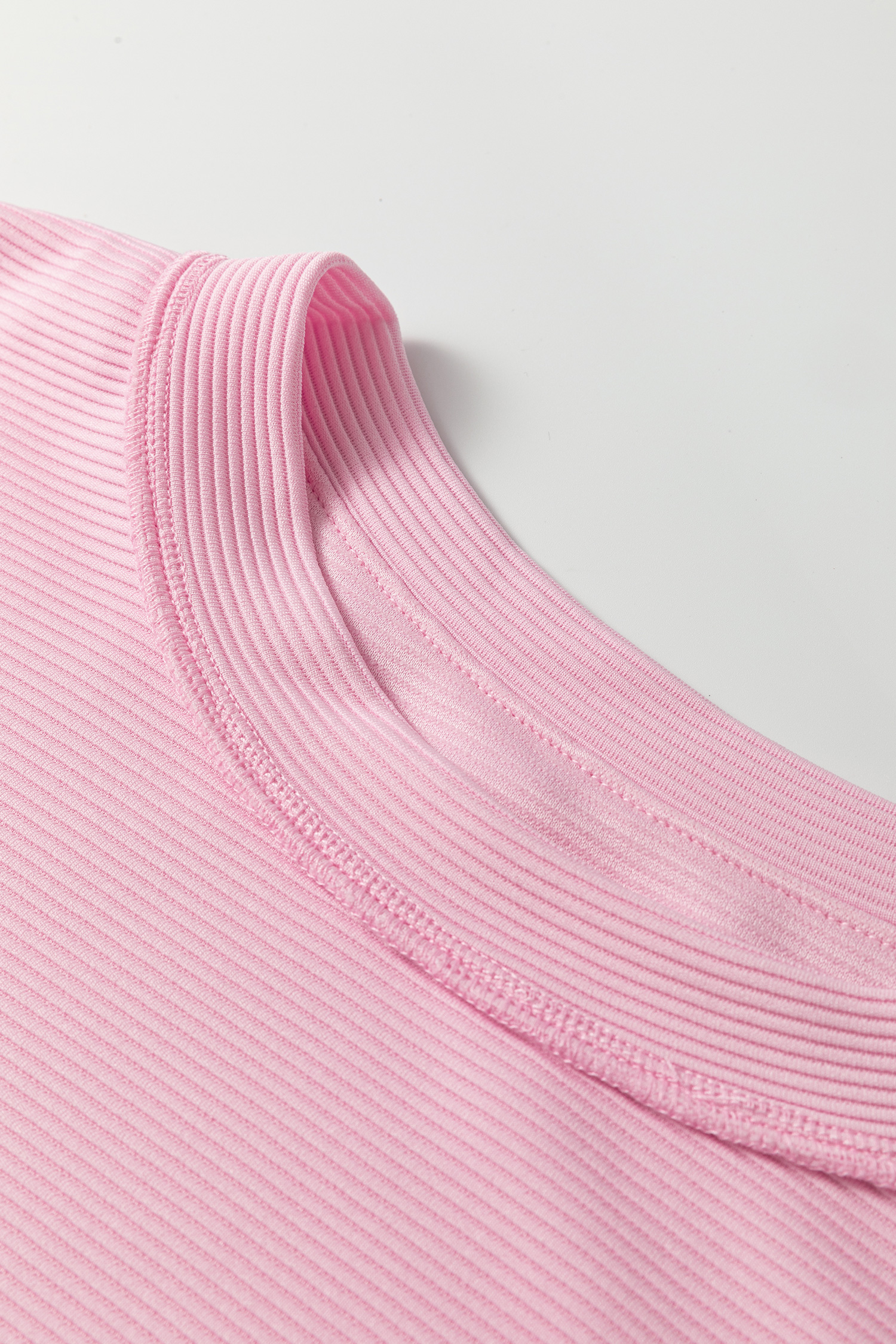 Plus Size Pink Drop Shoulder Long Sleeve  Ribbed Top