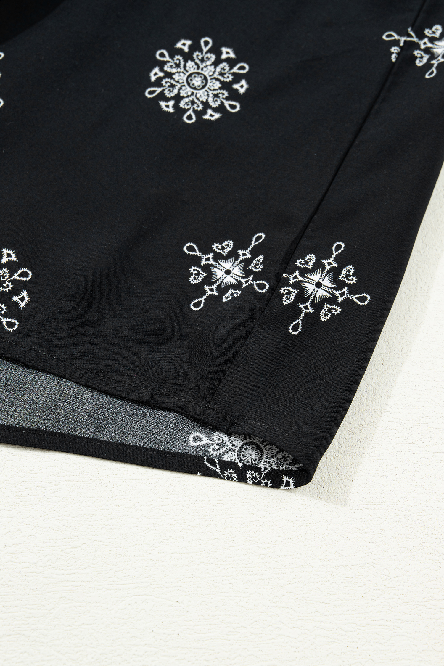 Black Boho Chic Notched V Neck Plus Floral Short Sleeve Top