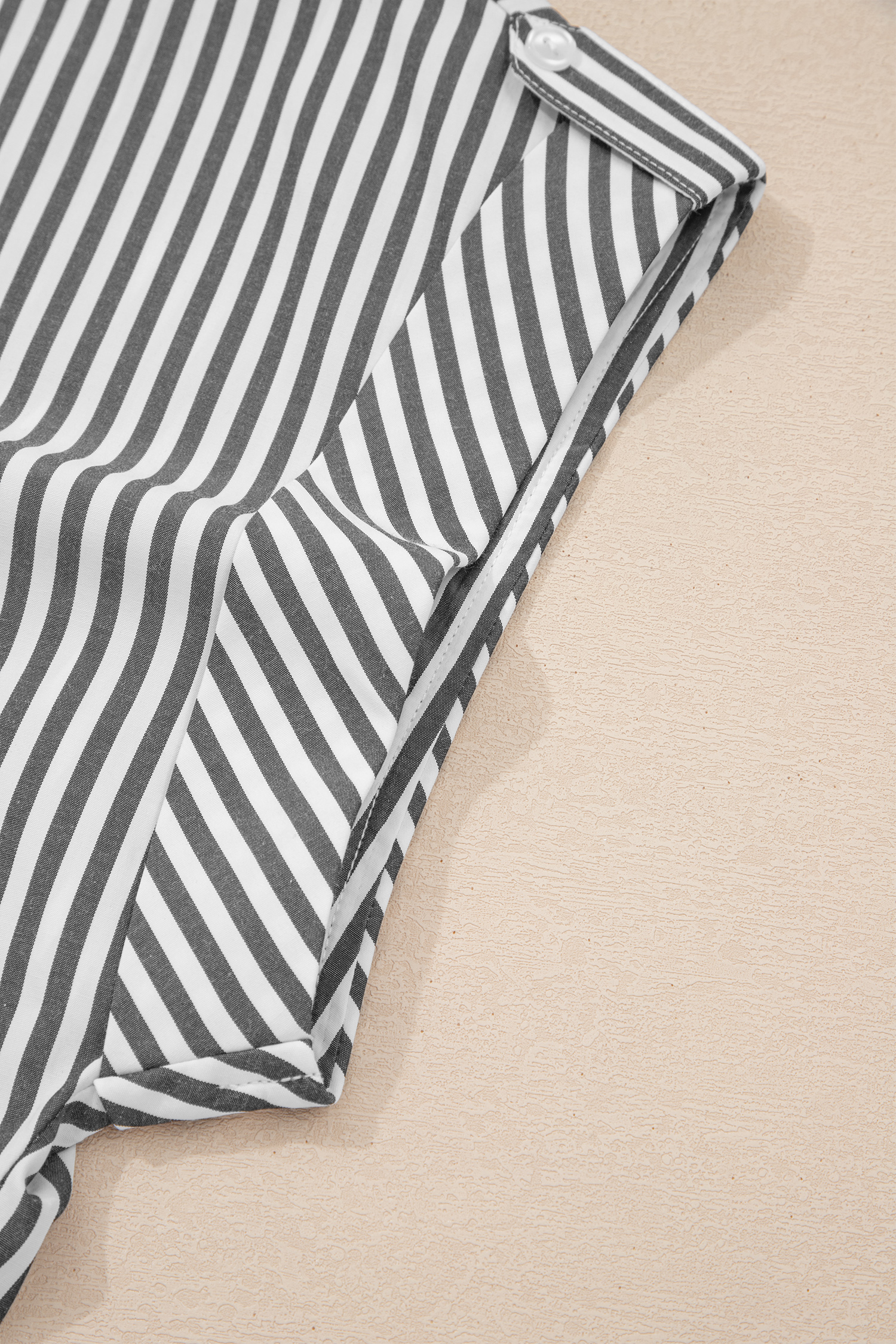 Plus Size Black Stripe  V Neck Roll-tab Short Dolman Sleeve Blouse