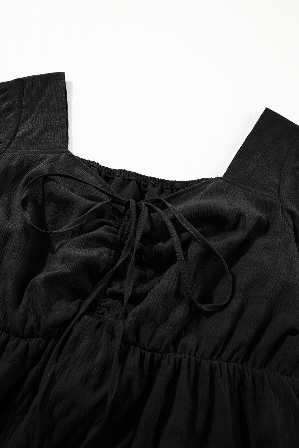 Plus Size Black  Short Sleeve Lace-up High Waist Midi Dress