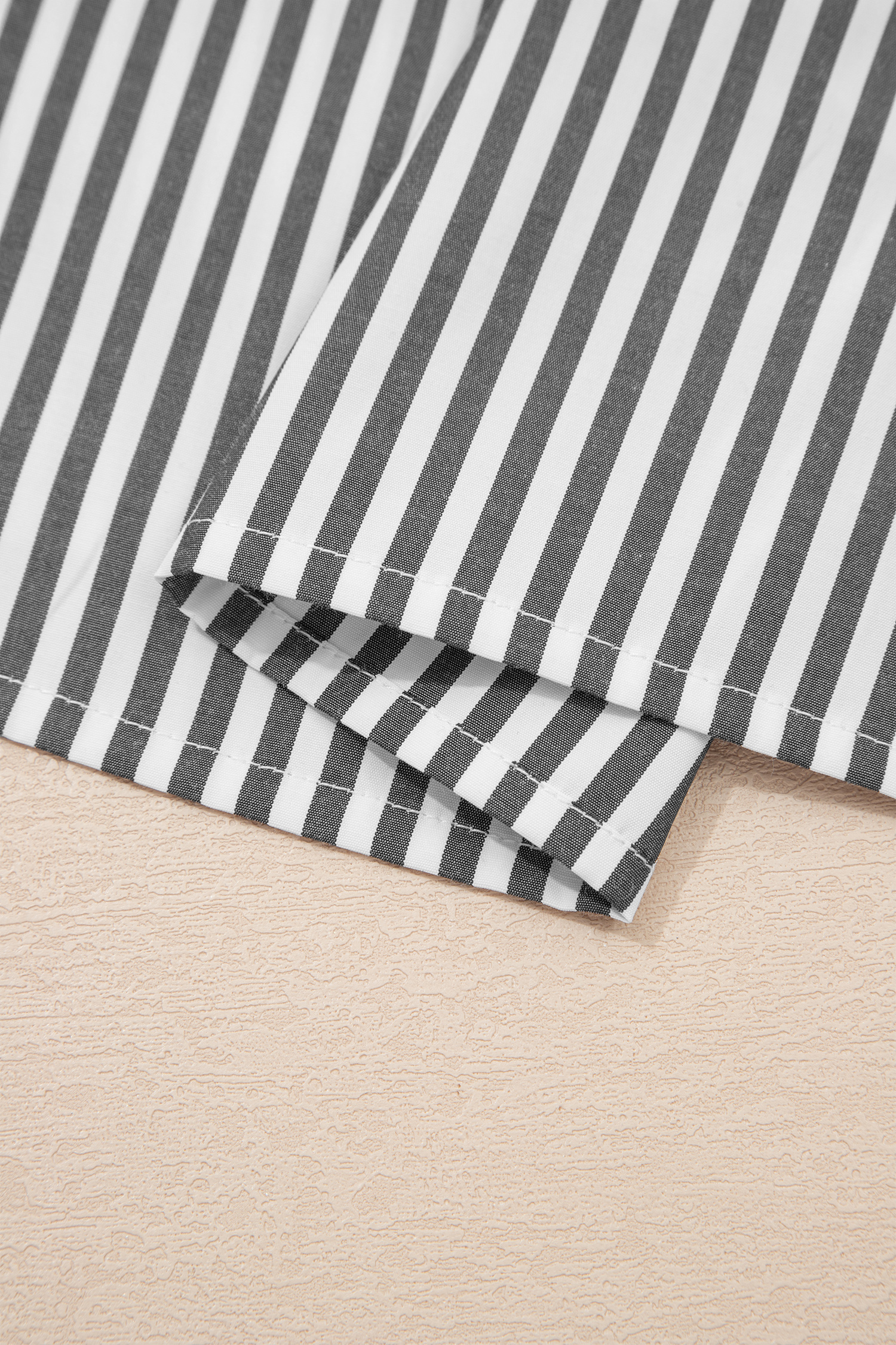 Plus Size Black Stripe  V Neck Roll-tab Short Dolman Sleeve Blouse