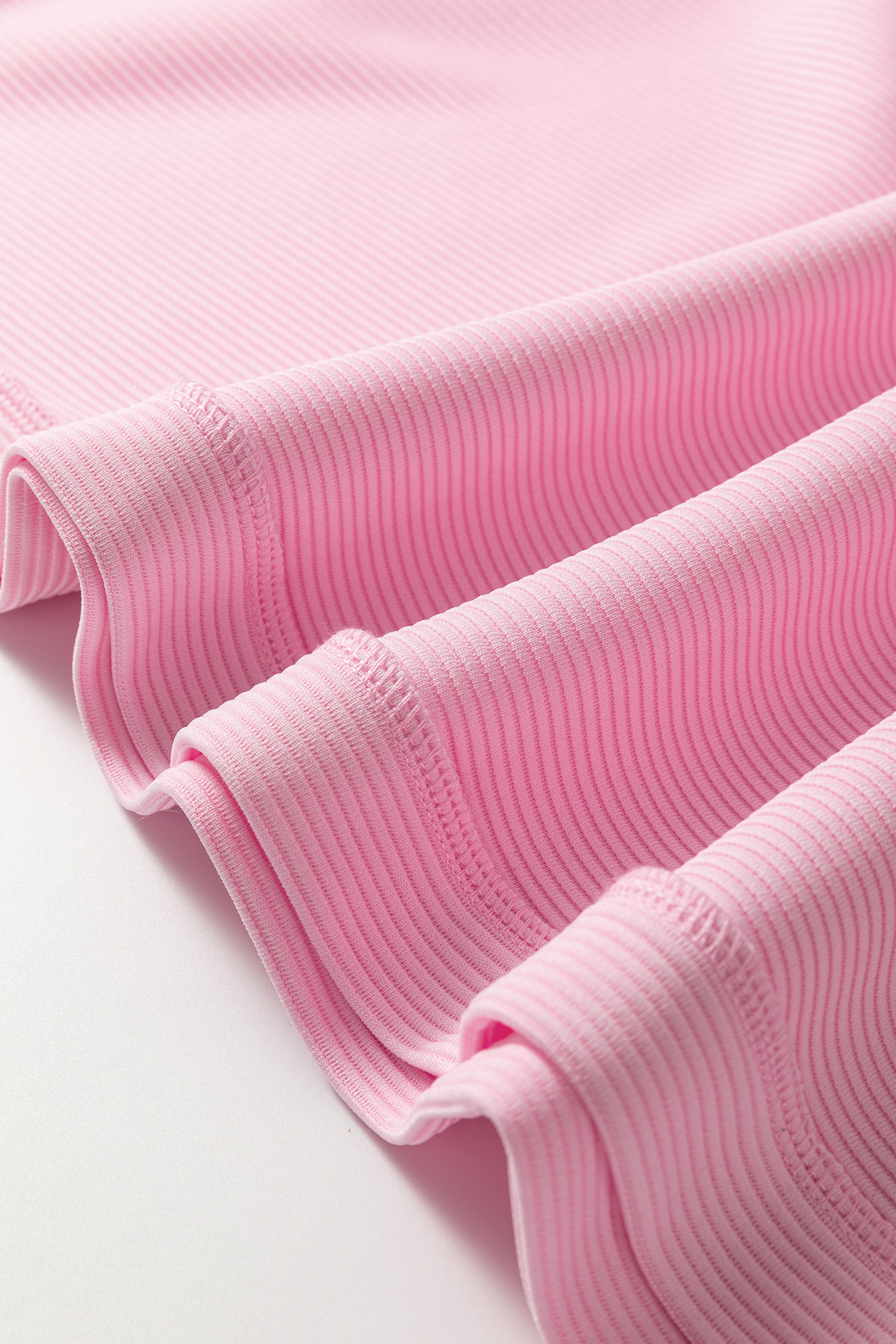 Plus Size Pink Drop Shoulder Long Sleeve  Ribbed Top