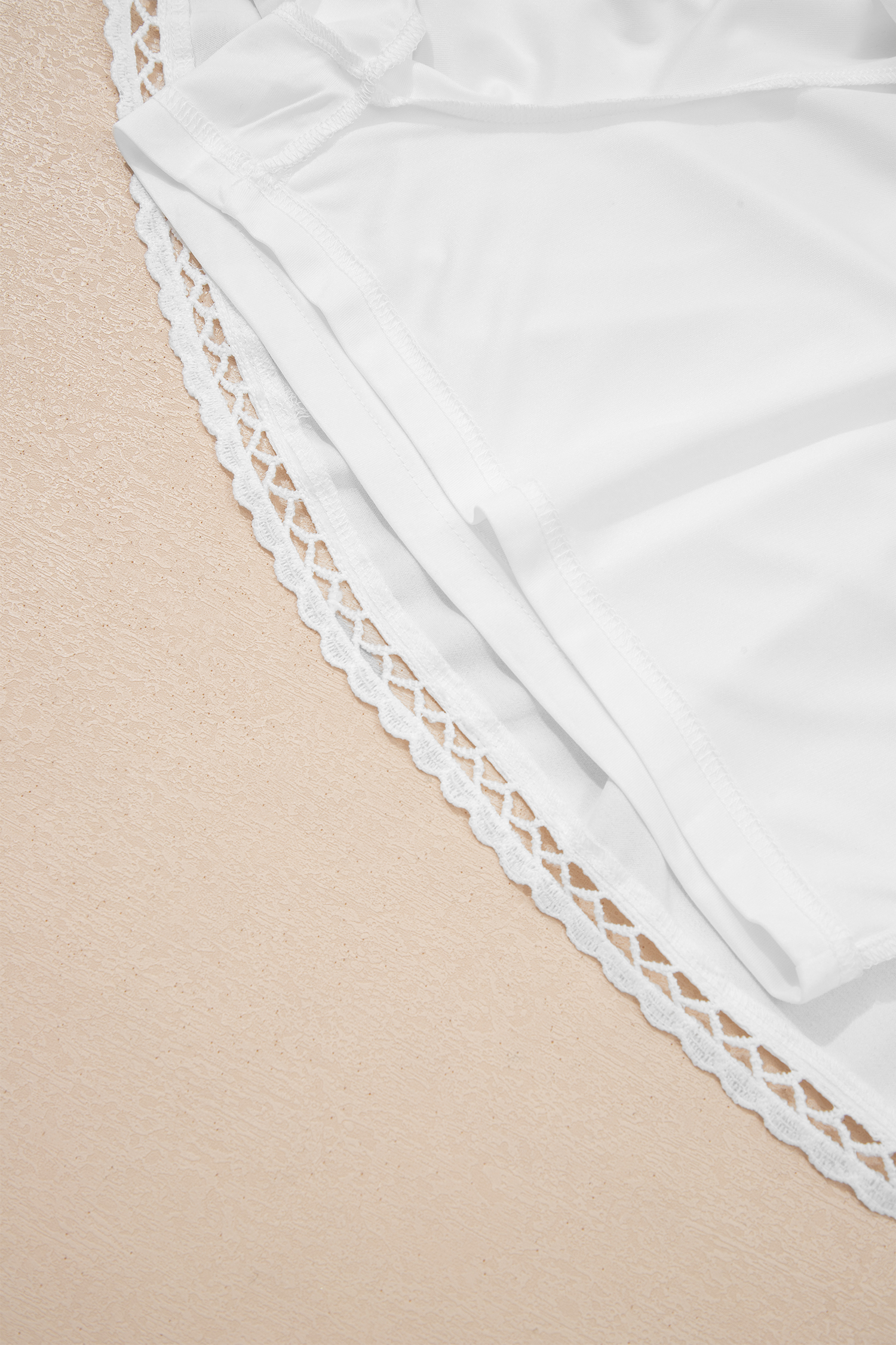 Plus Size White  Frilled Elastic Waist Lace Trim Boho Ruffled Shorts