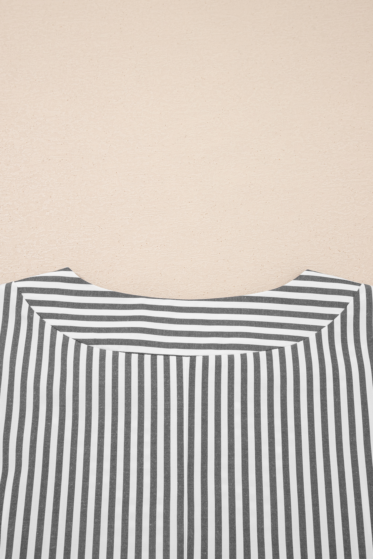 Plus Size Black Stripe  V Neck Roll-tab Short Dolman Sleeve Blouse