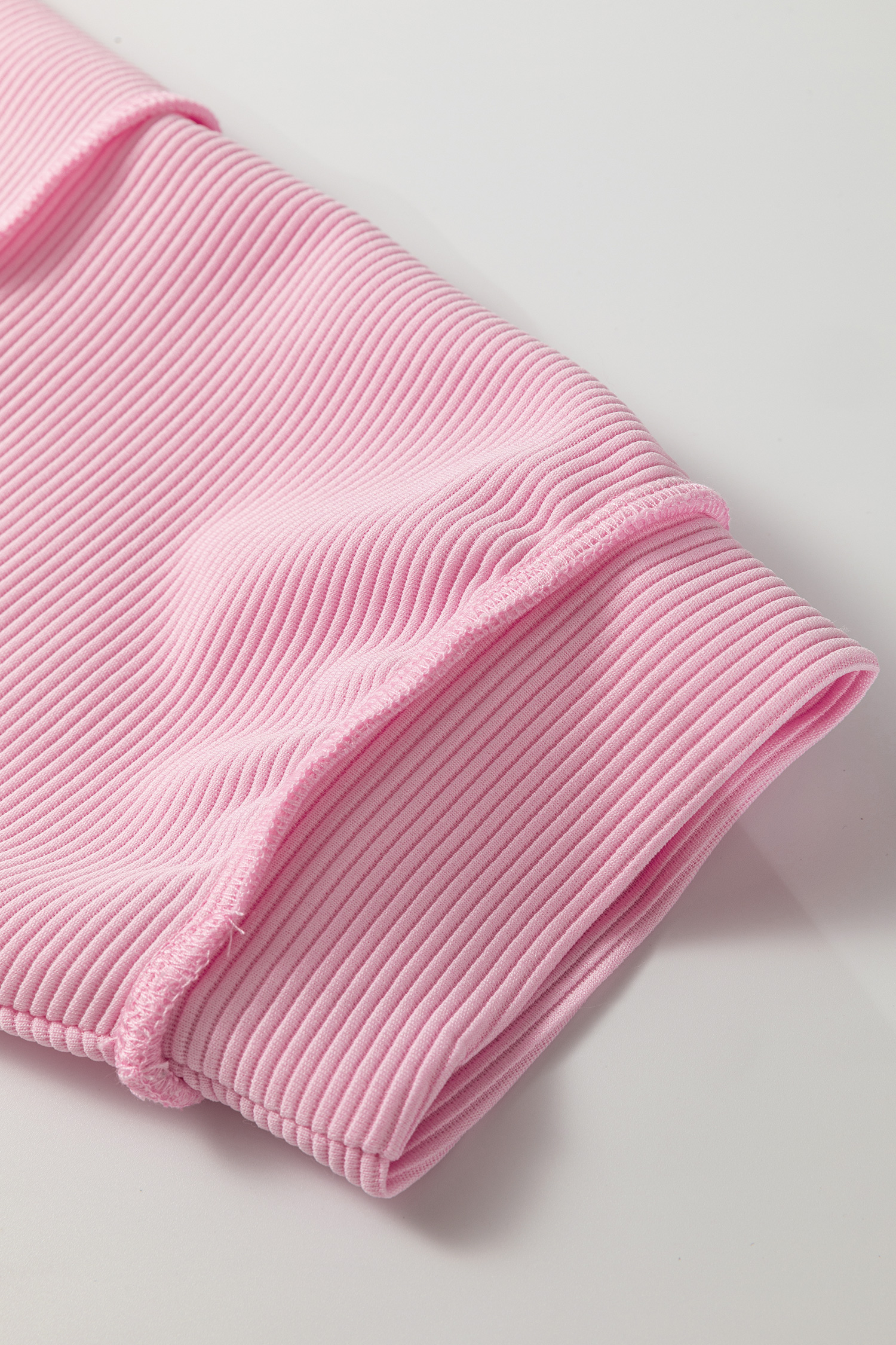 Plus Size Pink Drop Shoulder Long Sleeve  Ribbed Top