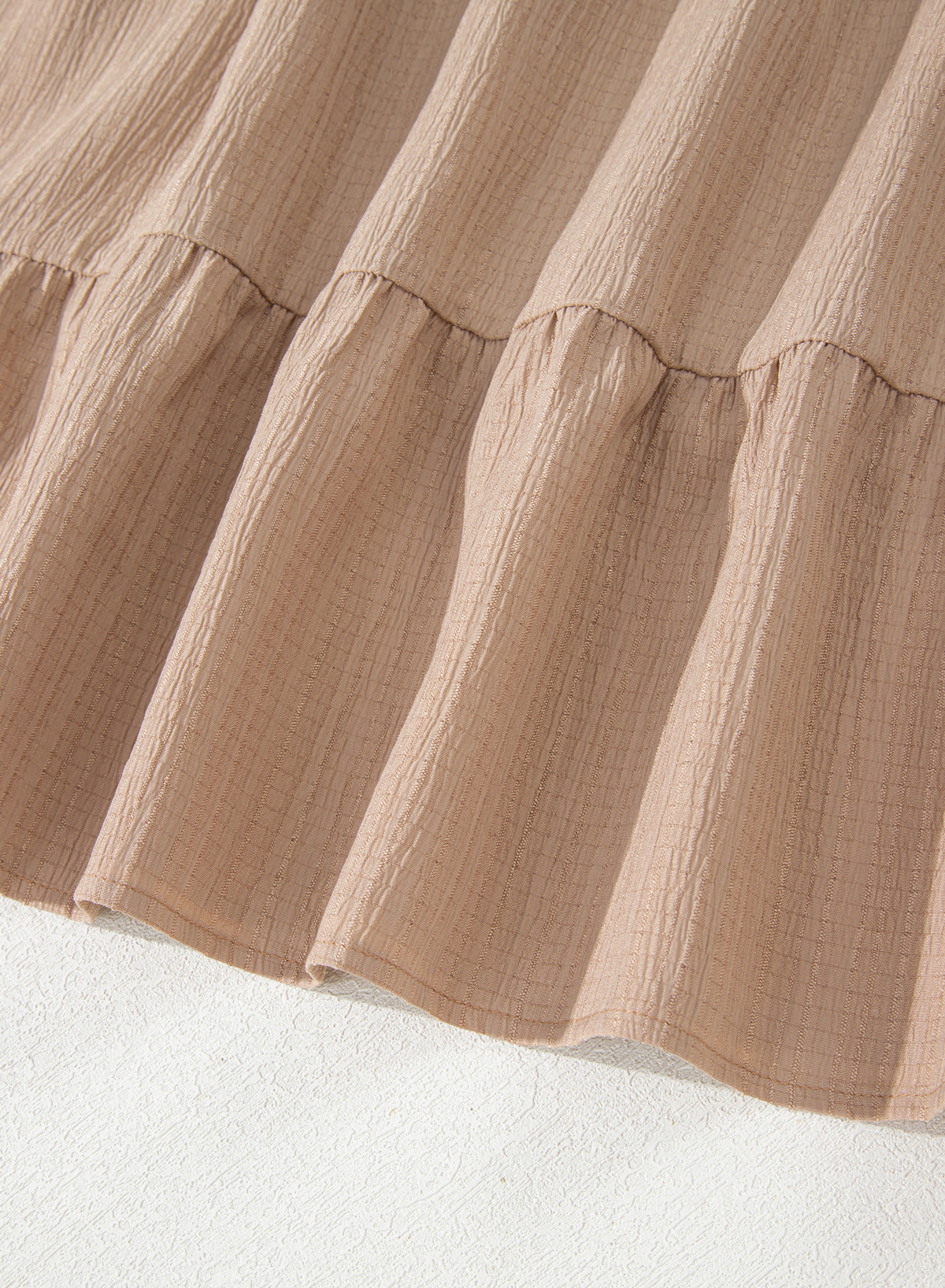 Plus Size Dark Khaki  Textured Ruffled Short Sleeve Dress