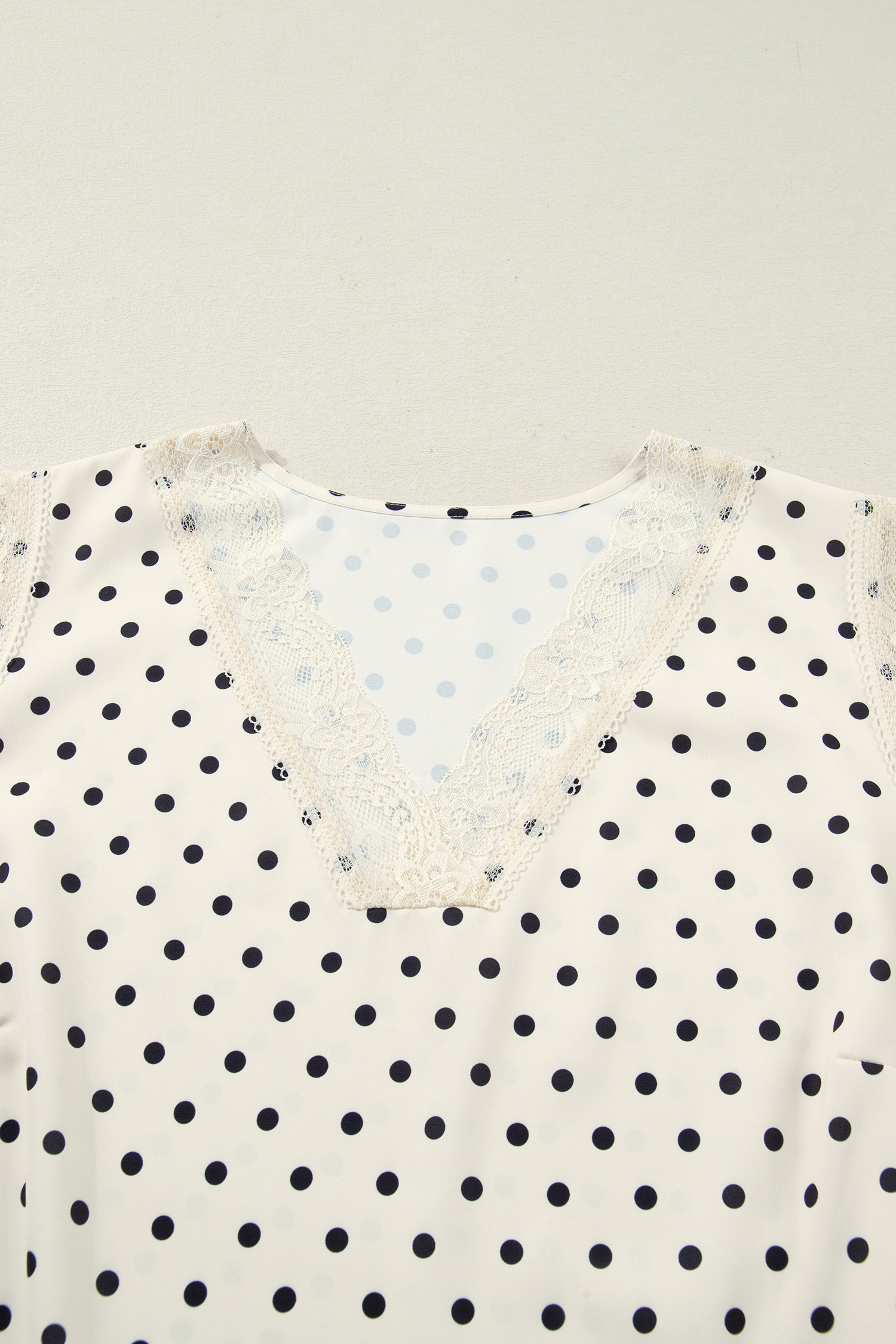 Plus Size Apricot  Polka Dot Print Lace Trim V Neck Sleeveless Top