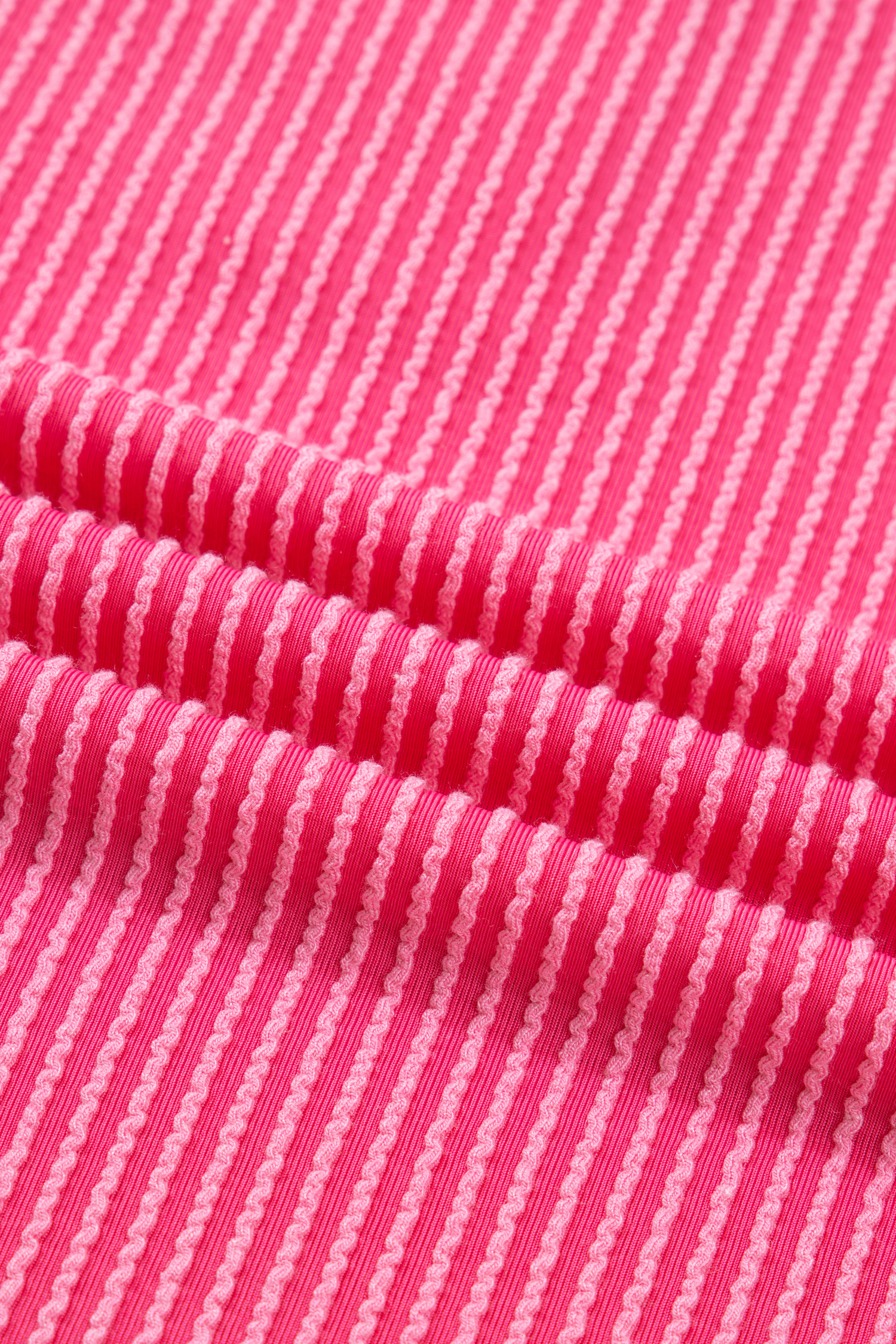 Plus Size Bright Pink  Twisted Rib Color Block Patchwork Short Sleeve Henley Top