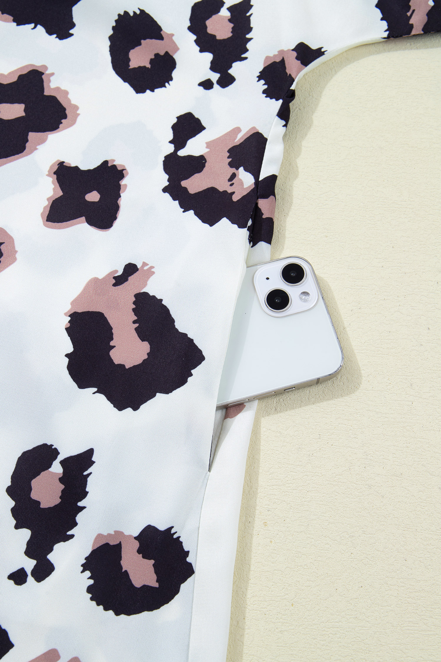 Plus Size Khaki Leopard Print Contrast V Neck  Shift Mini Dress