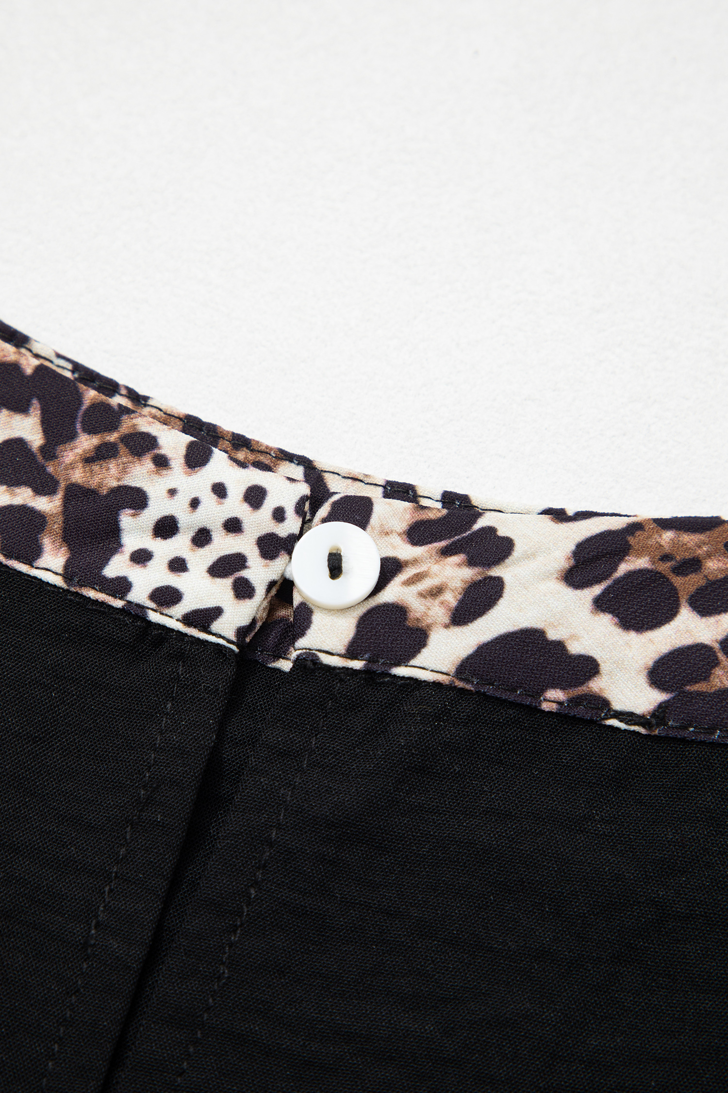 Plus Size Black  Leopard Patchwork Round Neck Loose Tee