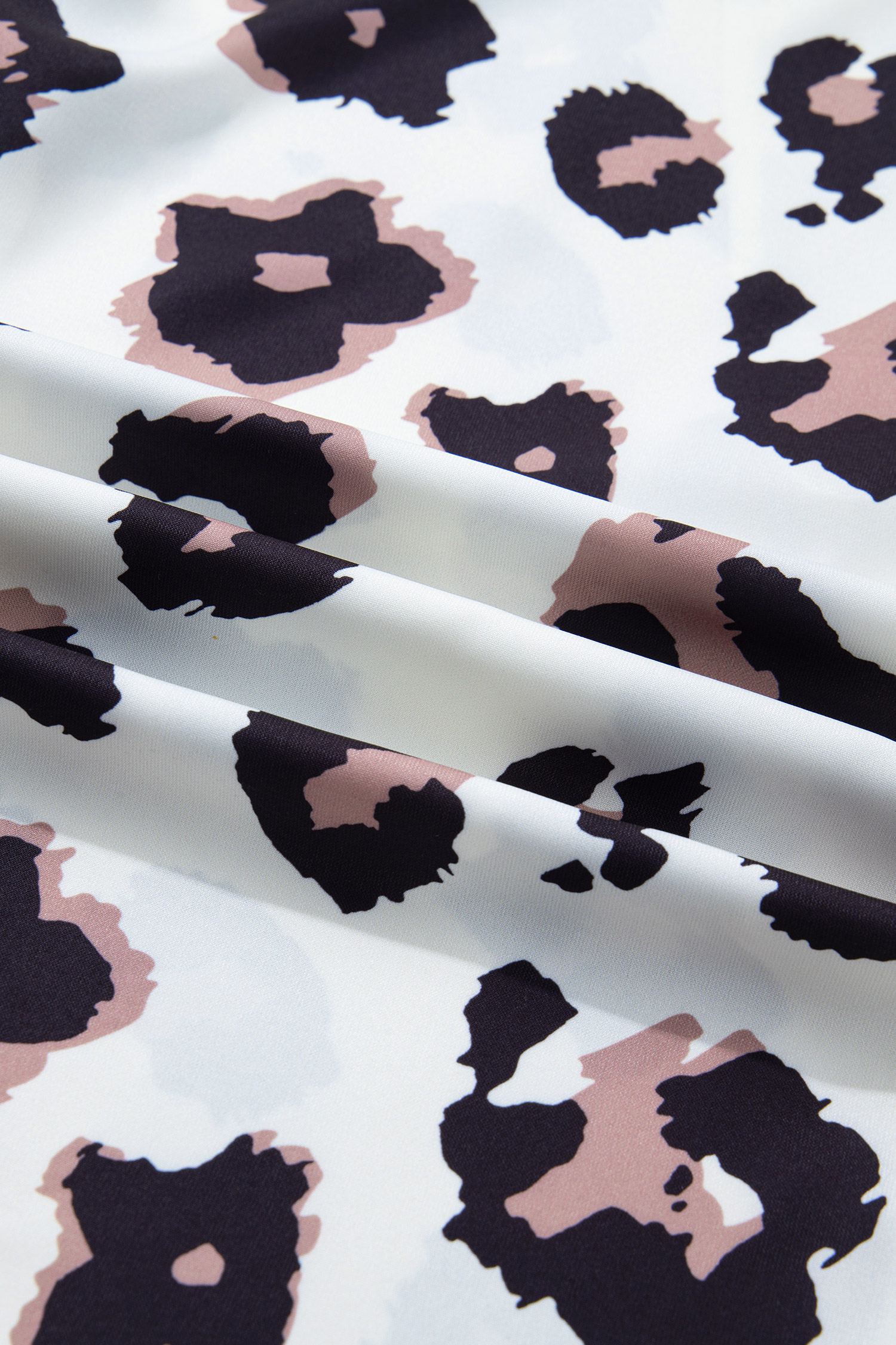 Plus Size Khaki Leopard Print Contrast V Neck  Shift Mini Dress