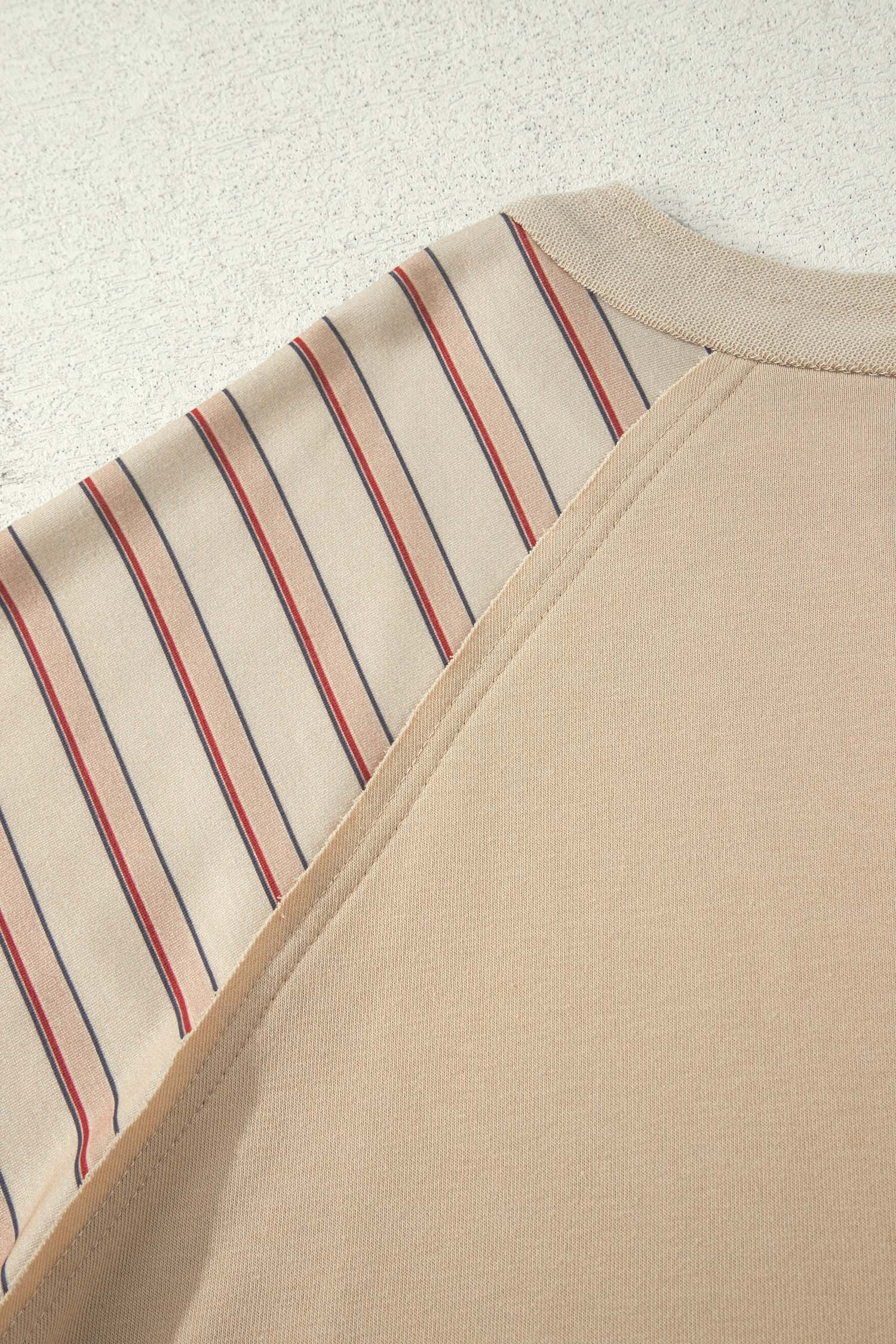 Plus Size Parchment Striped Raglan Sleeve Notched Neck Raw Edge  Jumper