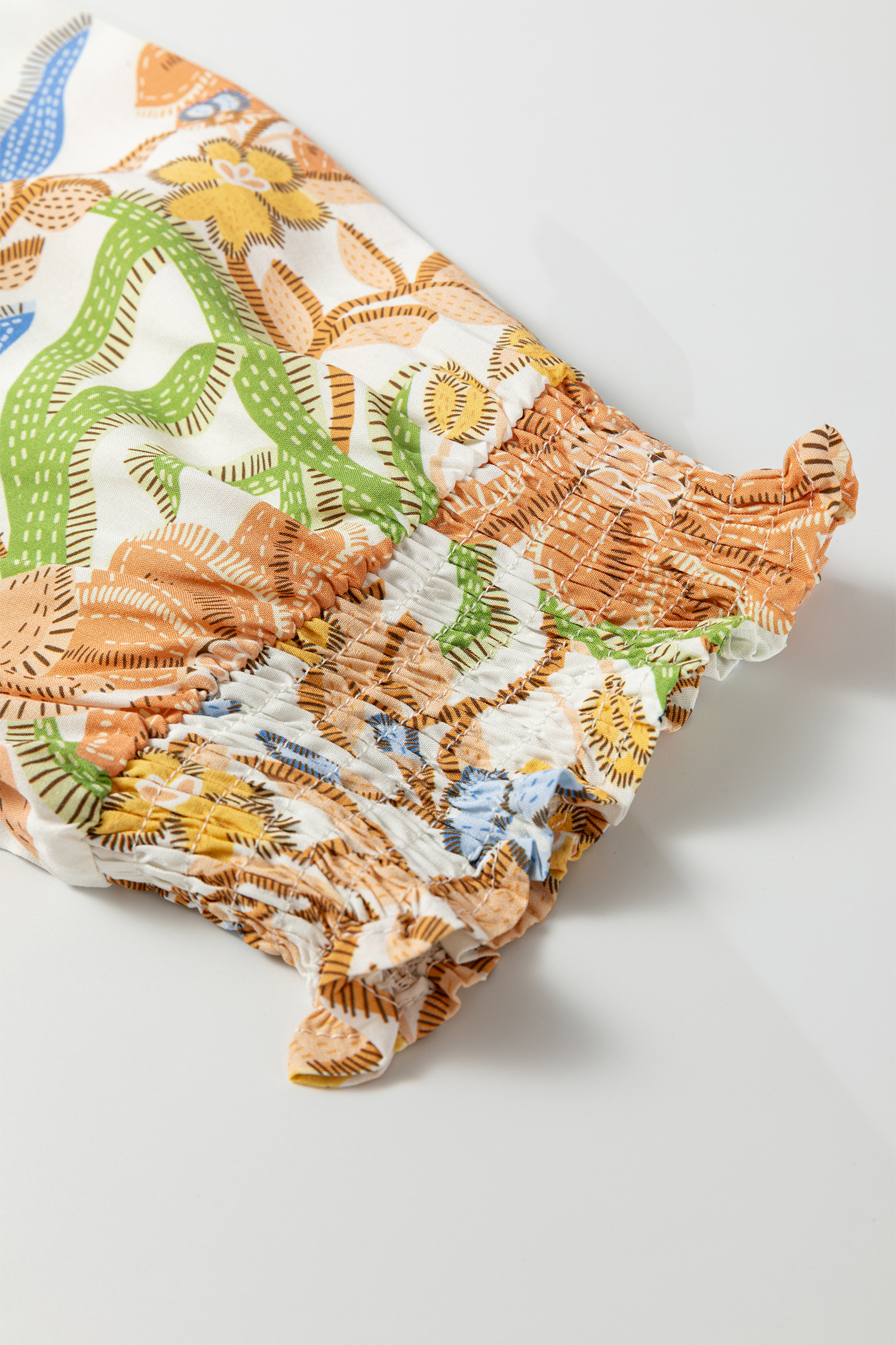 Plus Size Khaki Floral Print 3/4 Sleeves Tiered  Long Dress