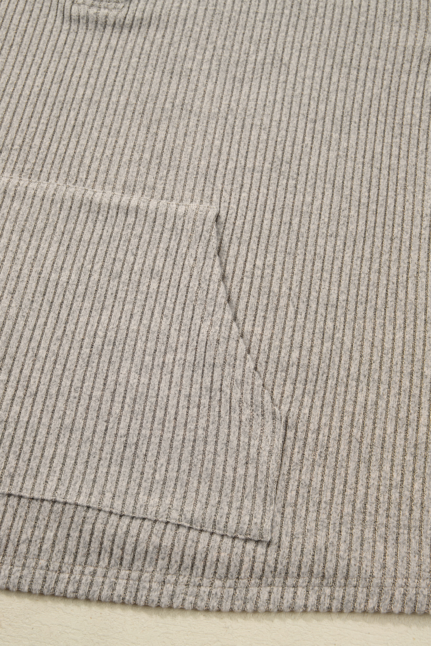 Plus Size Simply Taupe  Ribbed Knit Kangaroo Pocket Henley Long Sleeve Top