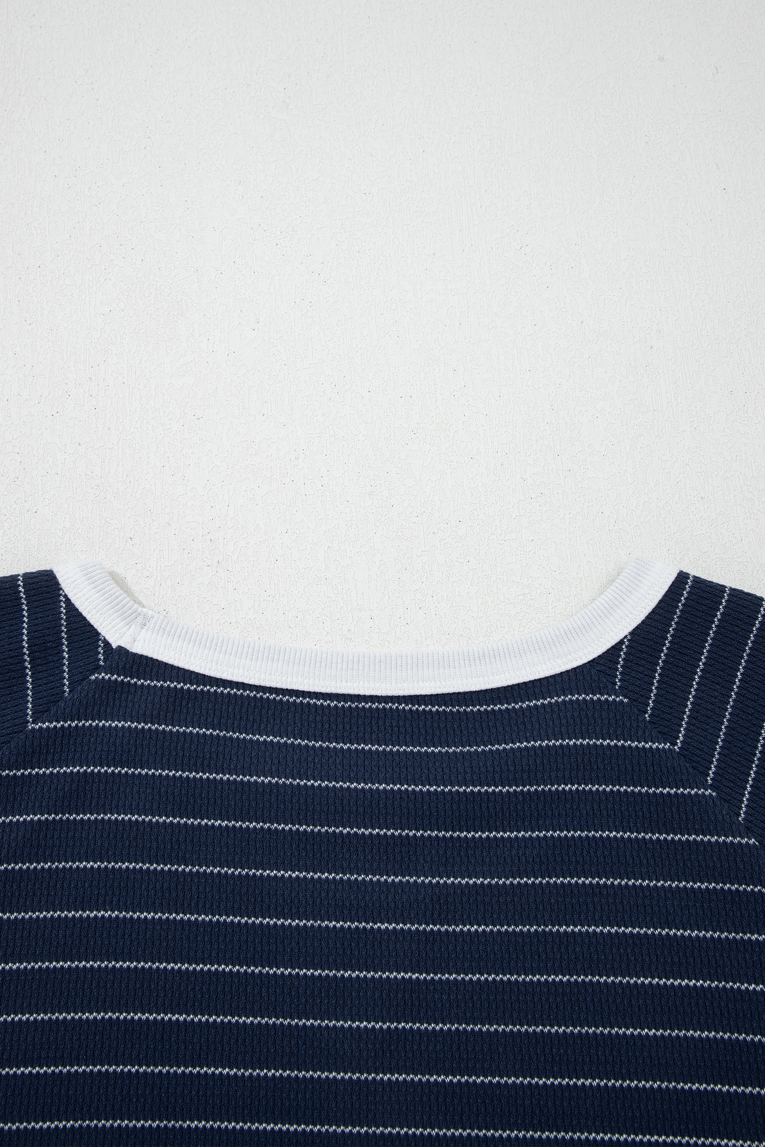 Plus Size Blue Stripe Contrast Trim  Ribbed T Shirt