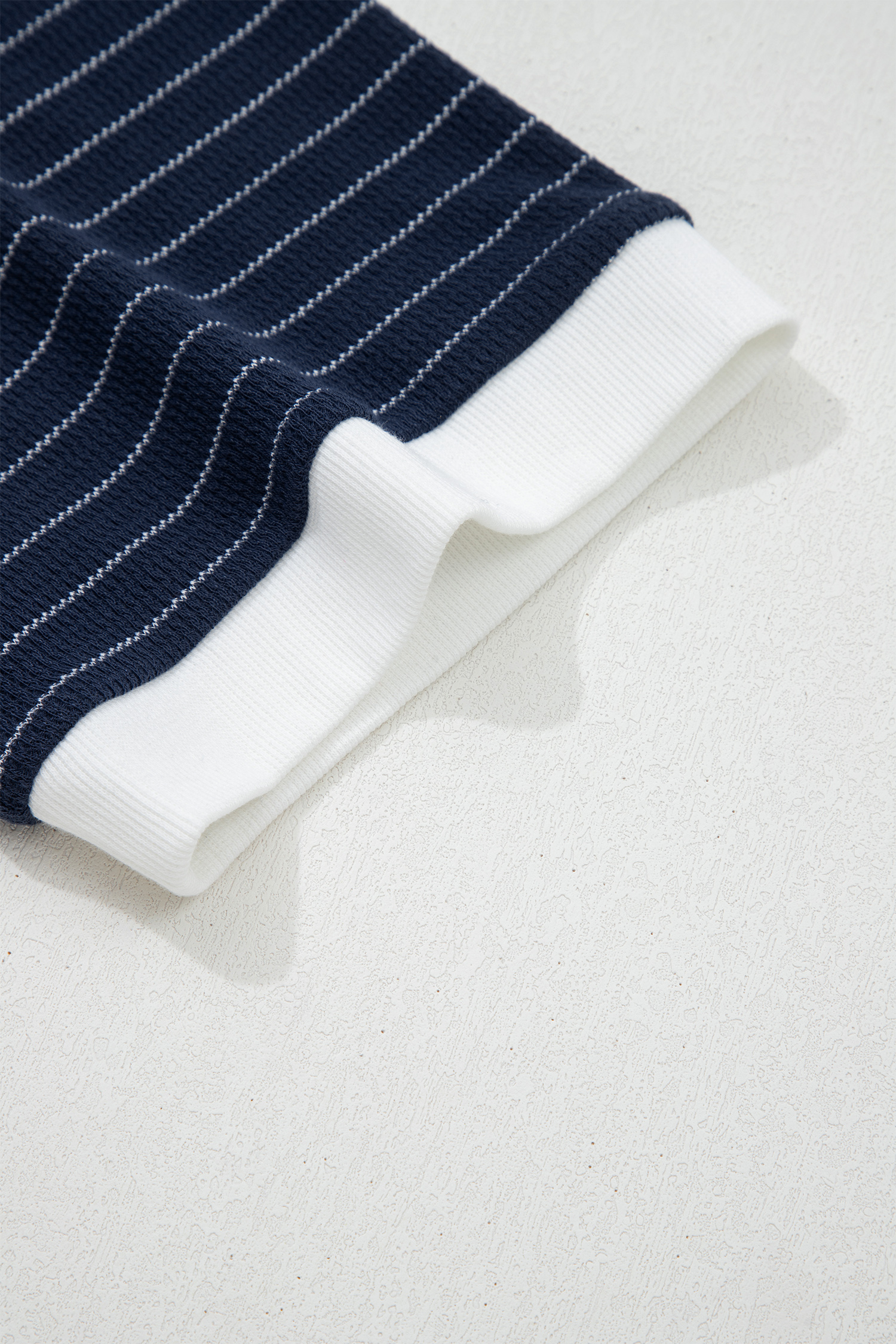 Plus Size Blue Stripe Contrast Trim  Ribbed T Shirt