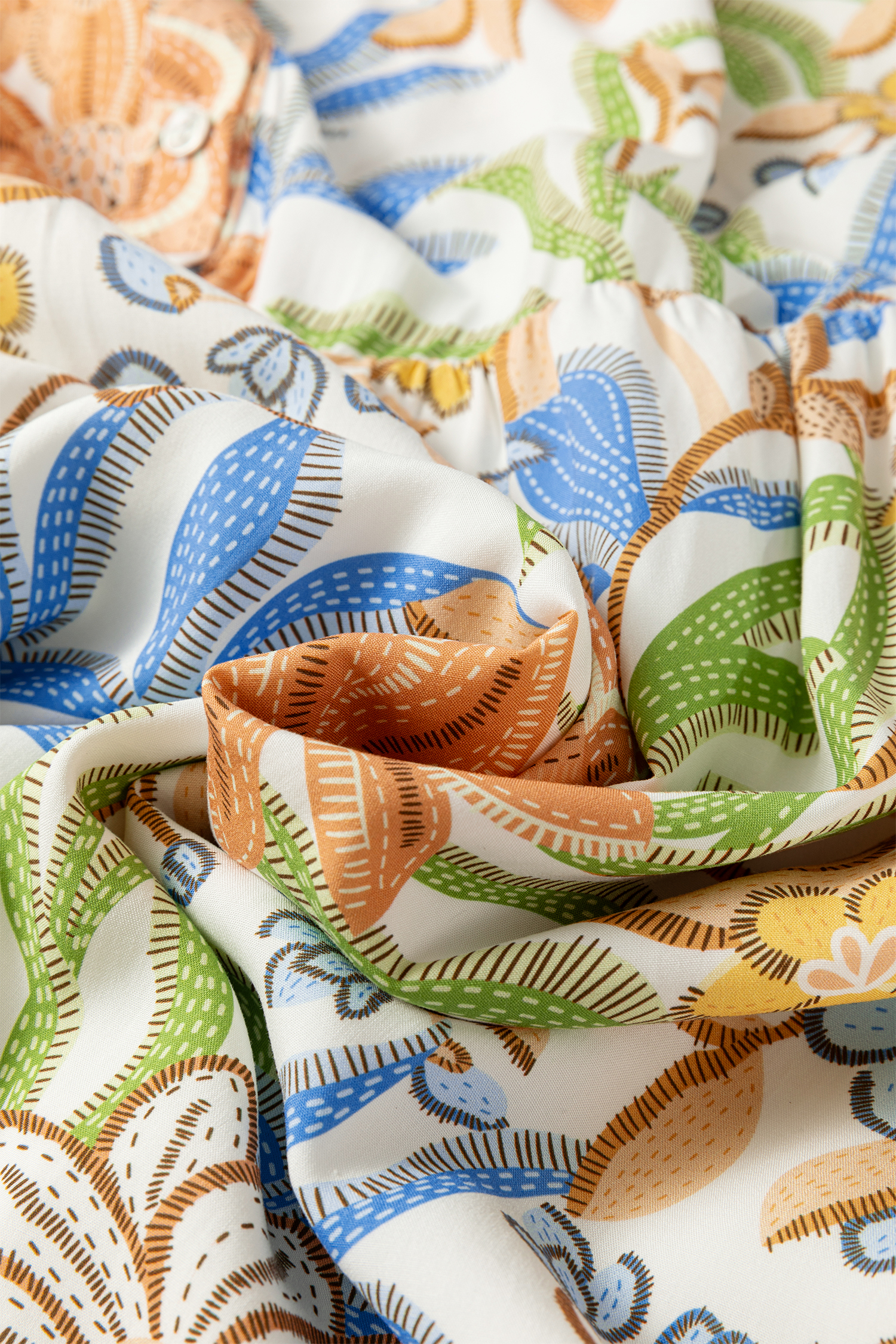 Plus Size Khaki Floral Print 3/4 Sleeves Tiered  Long Dress