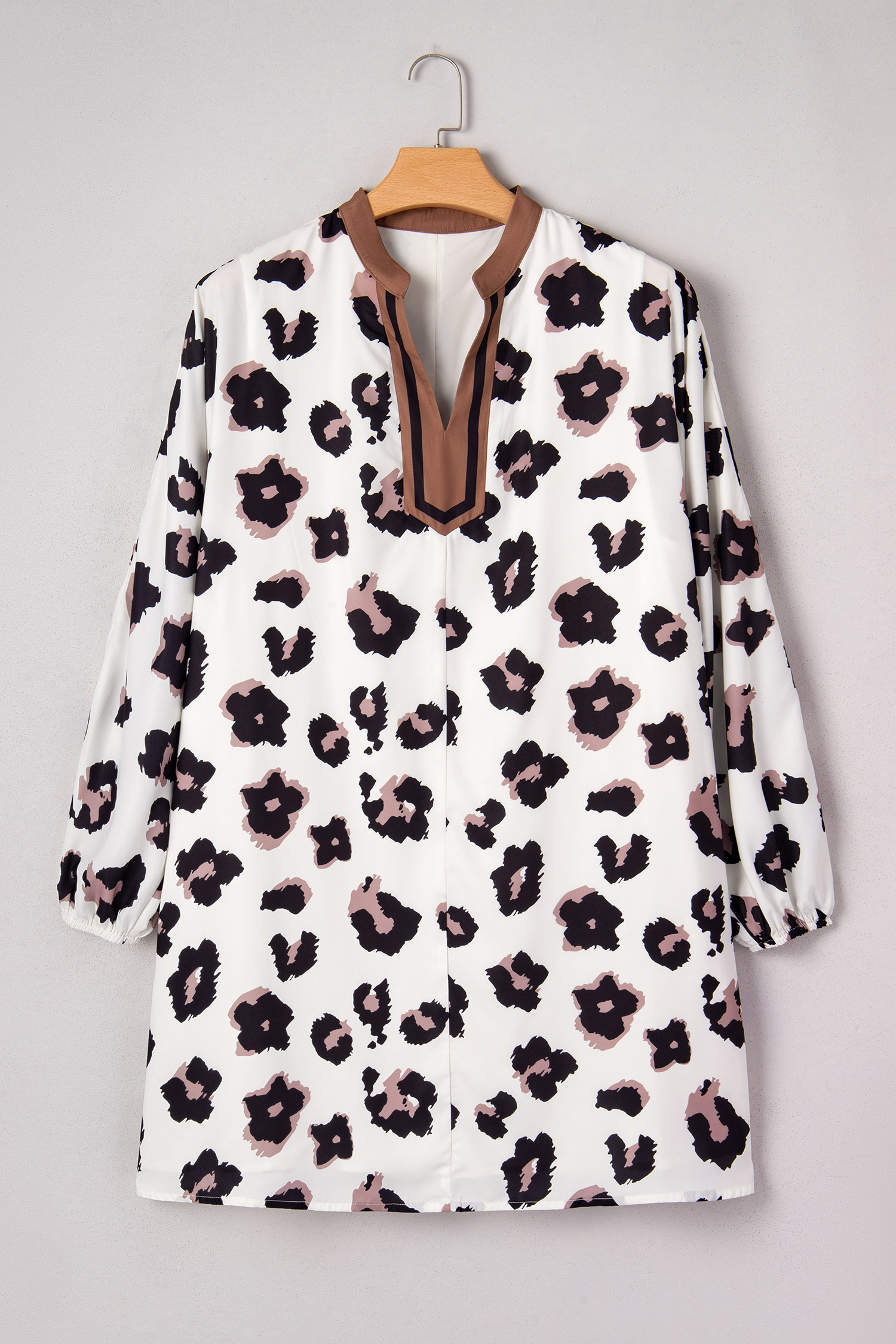 Plus Size Khaki Leopard Print Contrast V Neck  Shift Mini Dress