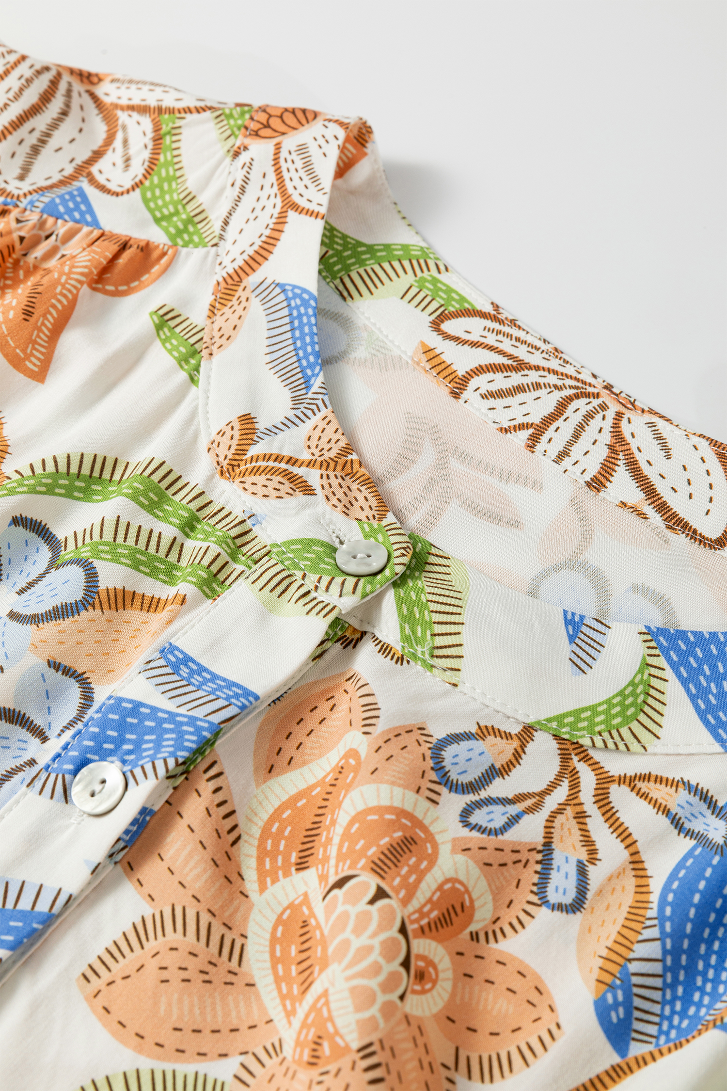 Plus Size Khaki Floral Print 3/4 Sleeves Tiered  Long Dress