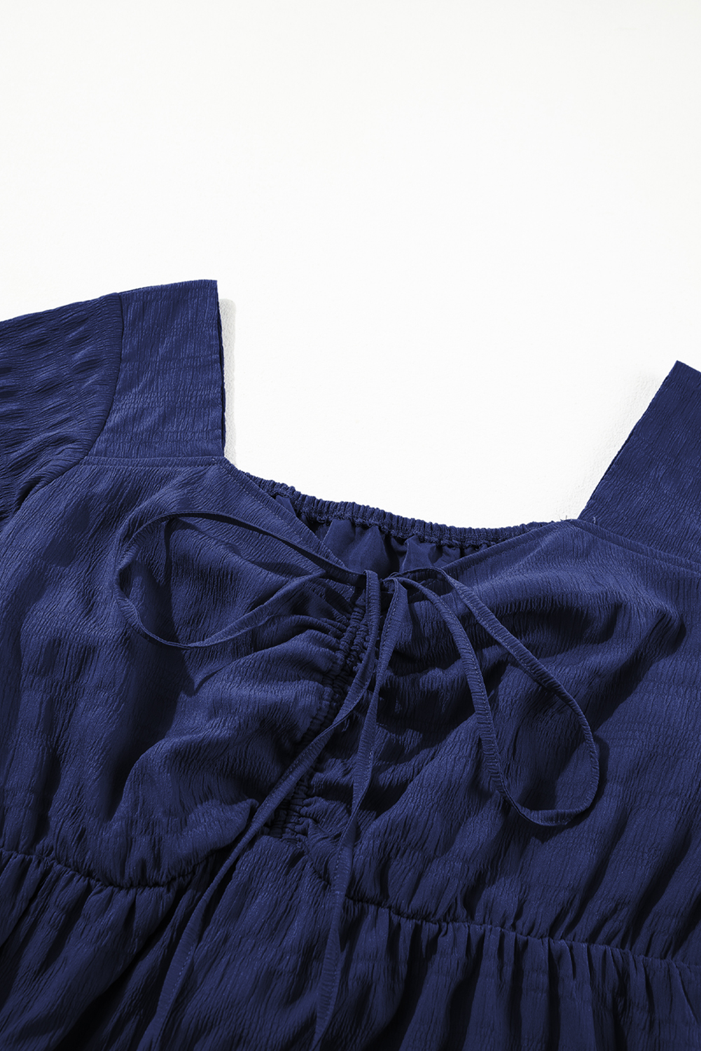 Plus Size Blue  Short Sleeve Lace-up High Waist Midi Dress