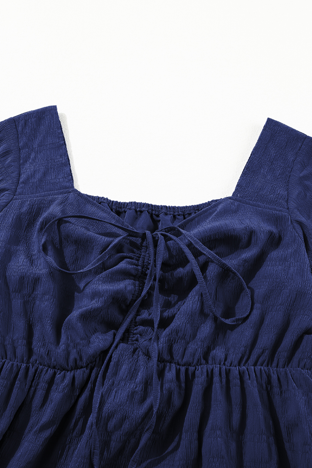 Plus Size Blue  Short Sleeve Lace-up High Waist Midi Dress