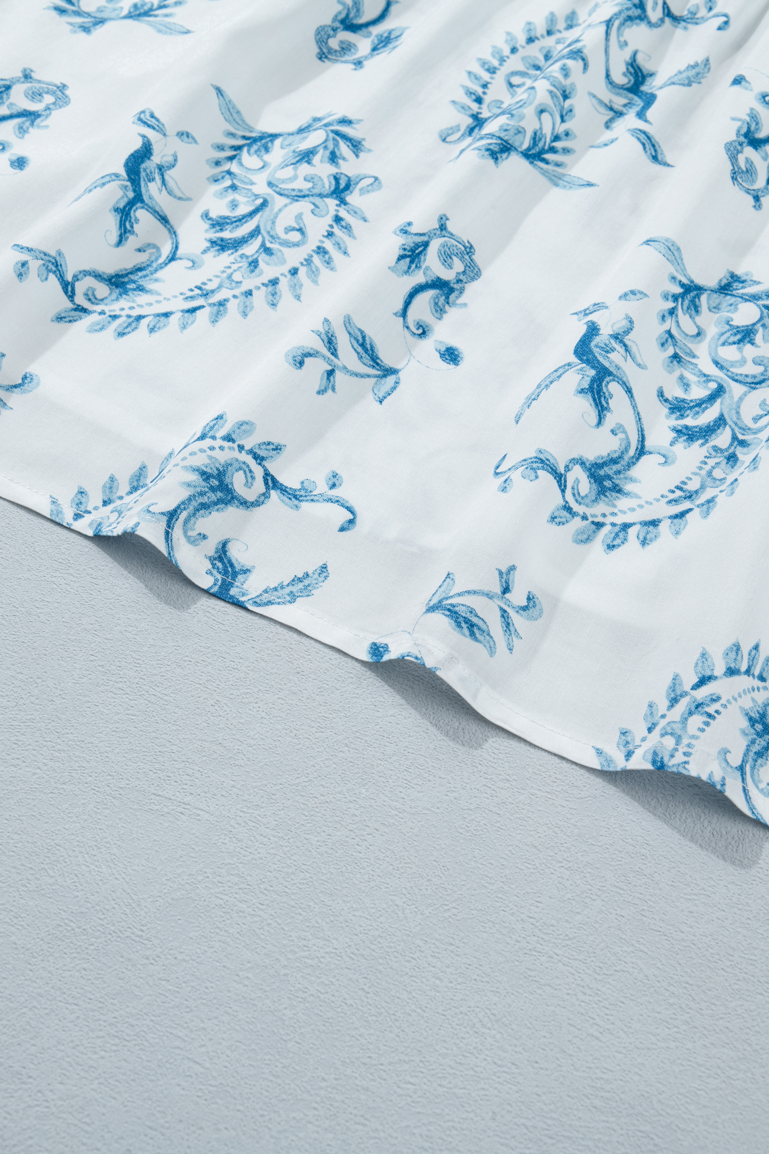 Plus Size Sky Blue  Geometric Floral Print Button Split Neck Short Sleeve Maxi Dress