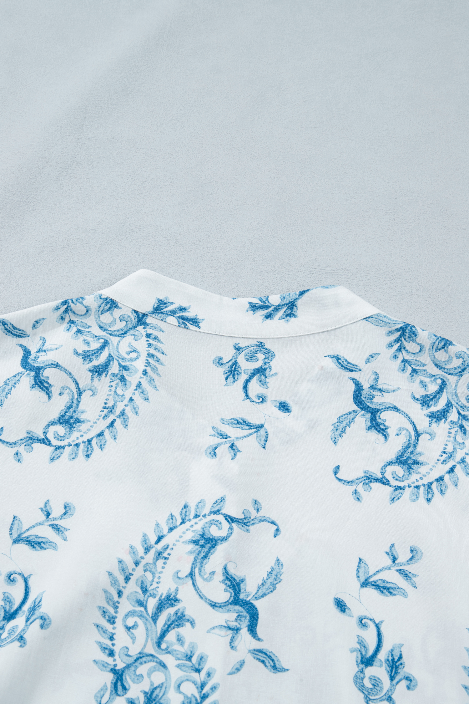 Plus Size Sky Blue  Geometric Floral Print Button Split Neck Short Sleeve Maxi Dress