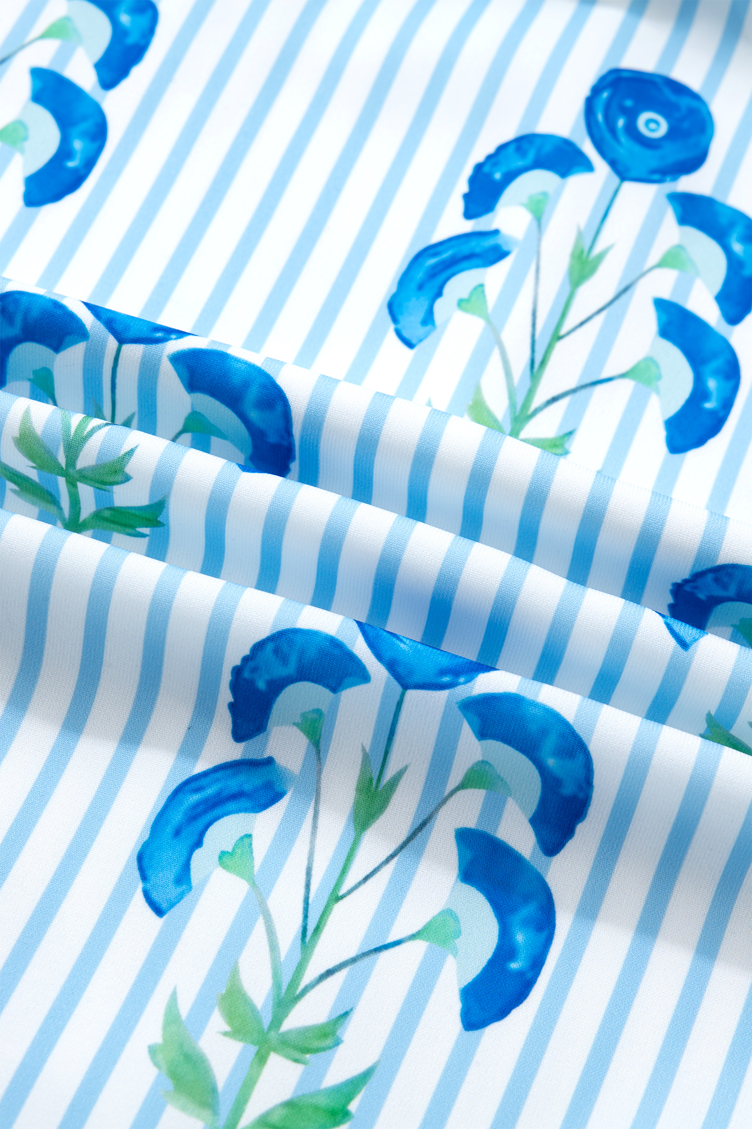 Plus Size Sky Blue Floral Striped Bubble Short Sleeve  Dress