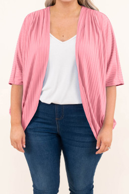 Plus Size Pink Pink Pink Shimmer Ribbed Texture  Cardigan