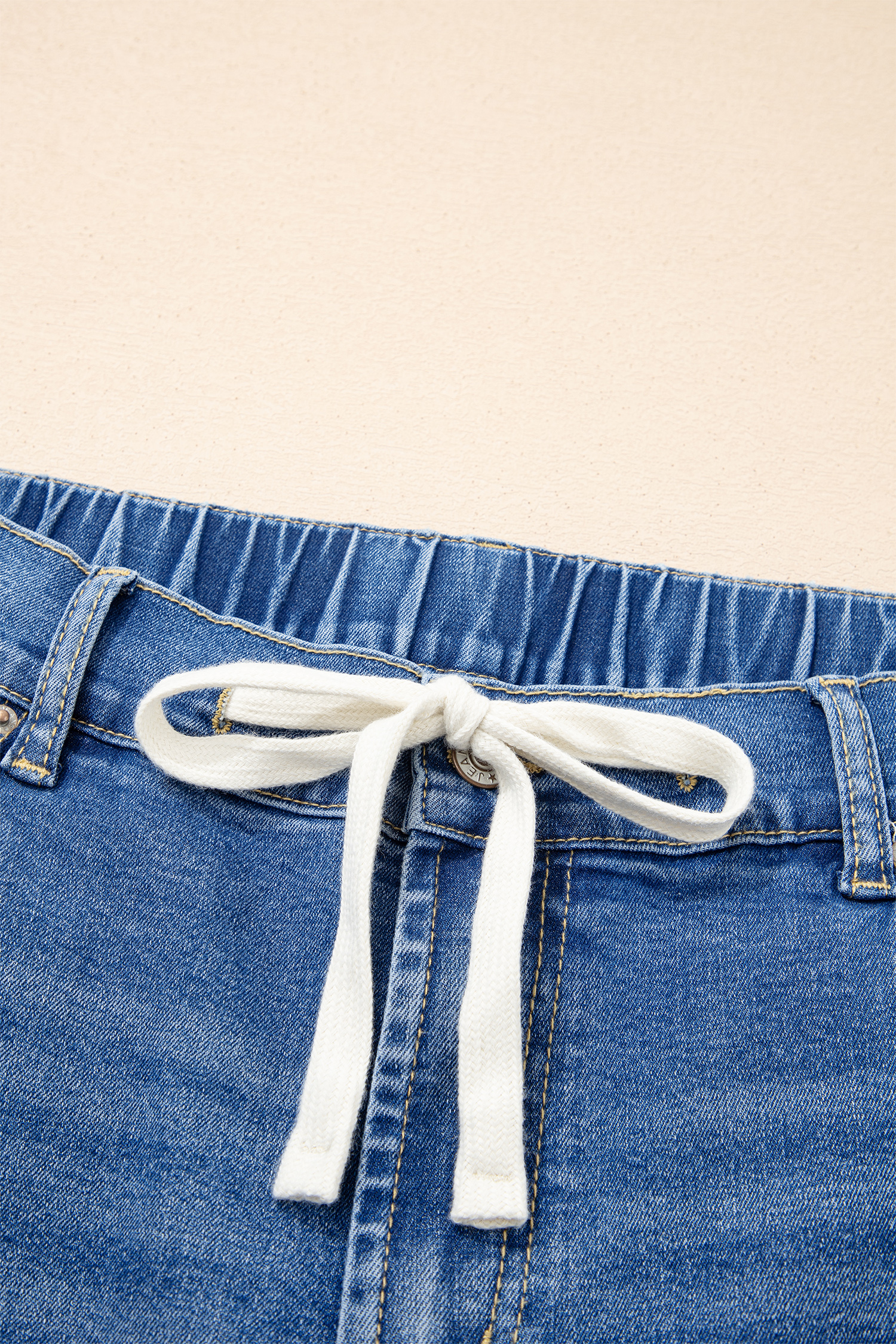 Plus Size Light Blue Acid Wash Contrast Lace-up  Jeans