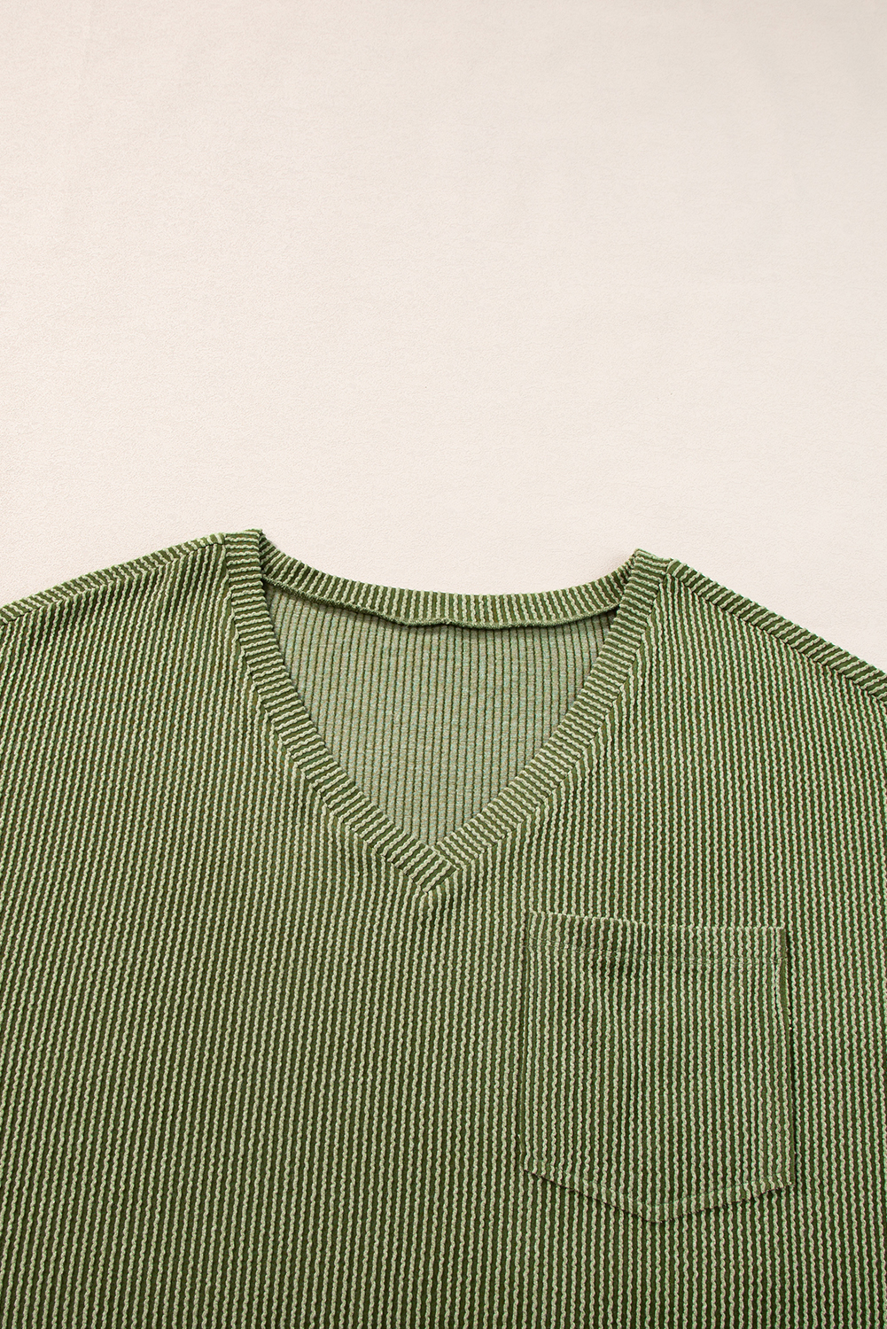 Jungle Green Textured V-Neck Dropped Shoulder Plus T-Shirt