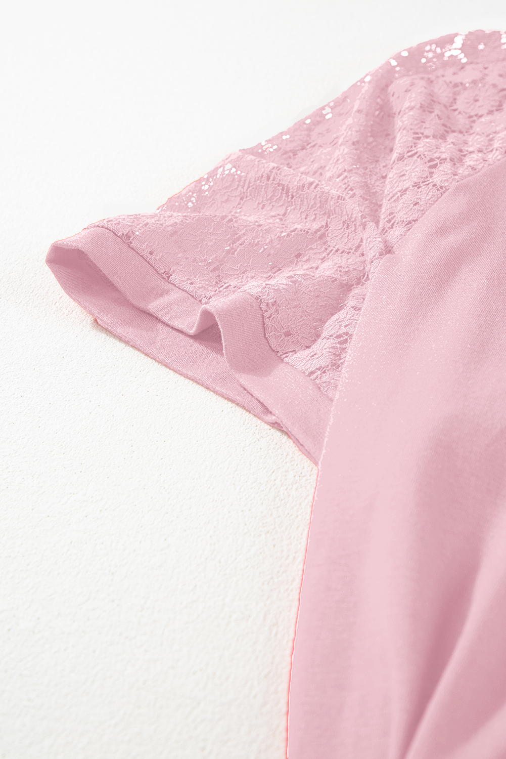 Plus Size Light Pink  Solid Color Lace Short Sleeve Pleated Swing Dress