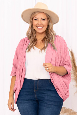 Plus Size Pink Pink Pink Shimmer Ribbed Texture  Cardigan