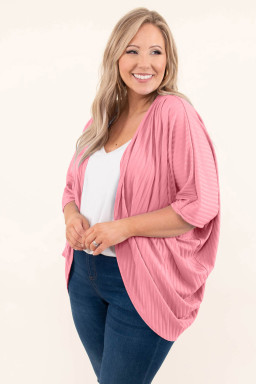 Plus Size Pink Pink Pink Shimmer Ribbed Texture  Cardigan