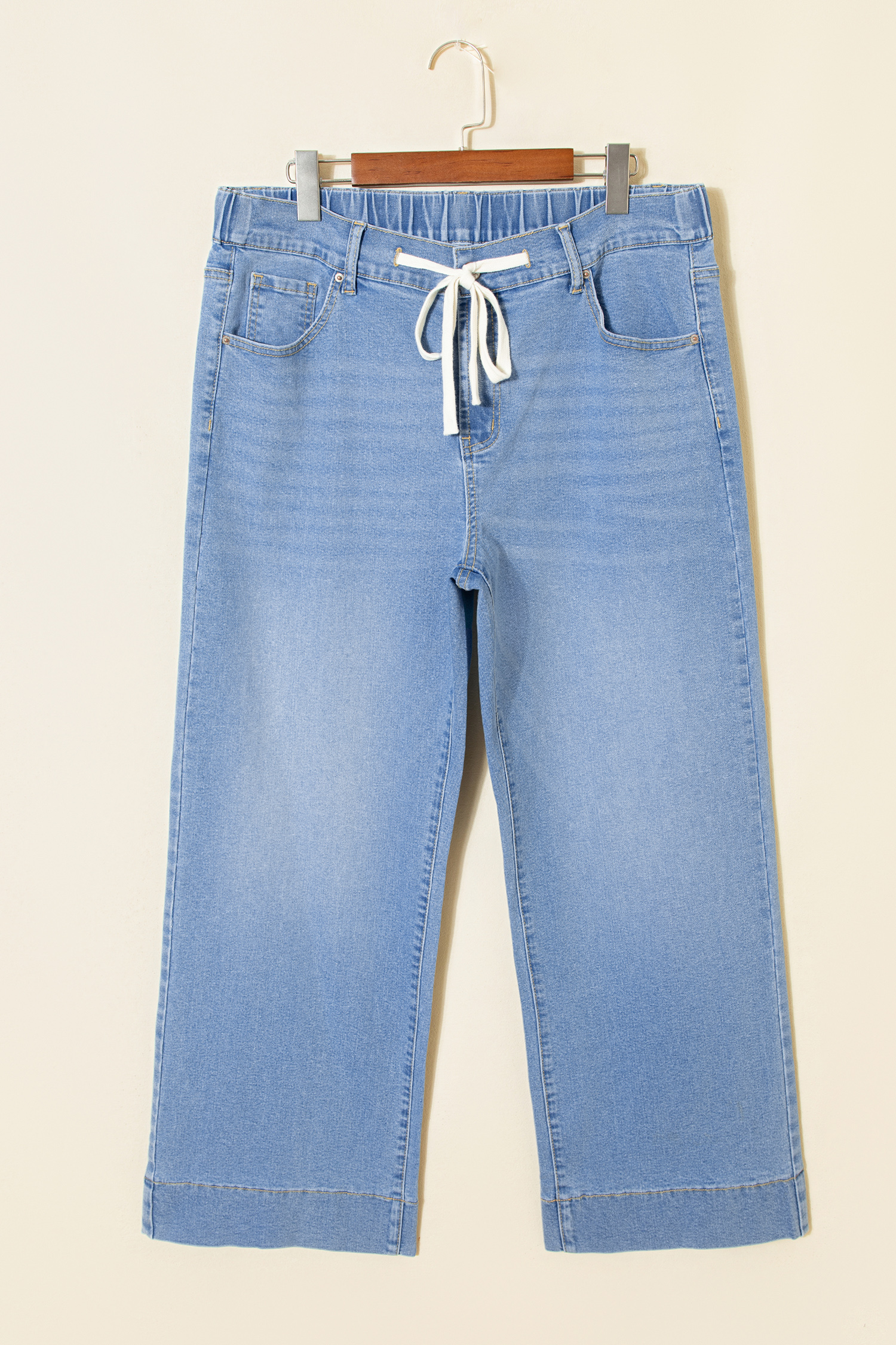 Plus Size Iceland Blue Acid Wash Contrast Lace-up  Jeans