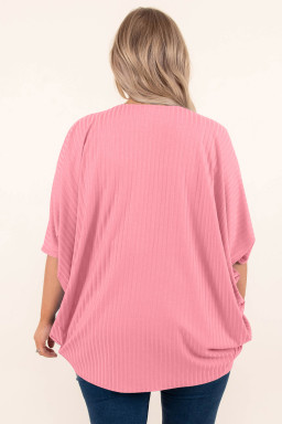 Plus Size Pink Pink Pink Shimmer Ribbed Texture  Cardigan