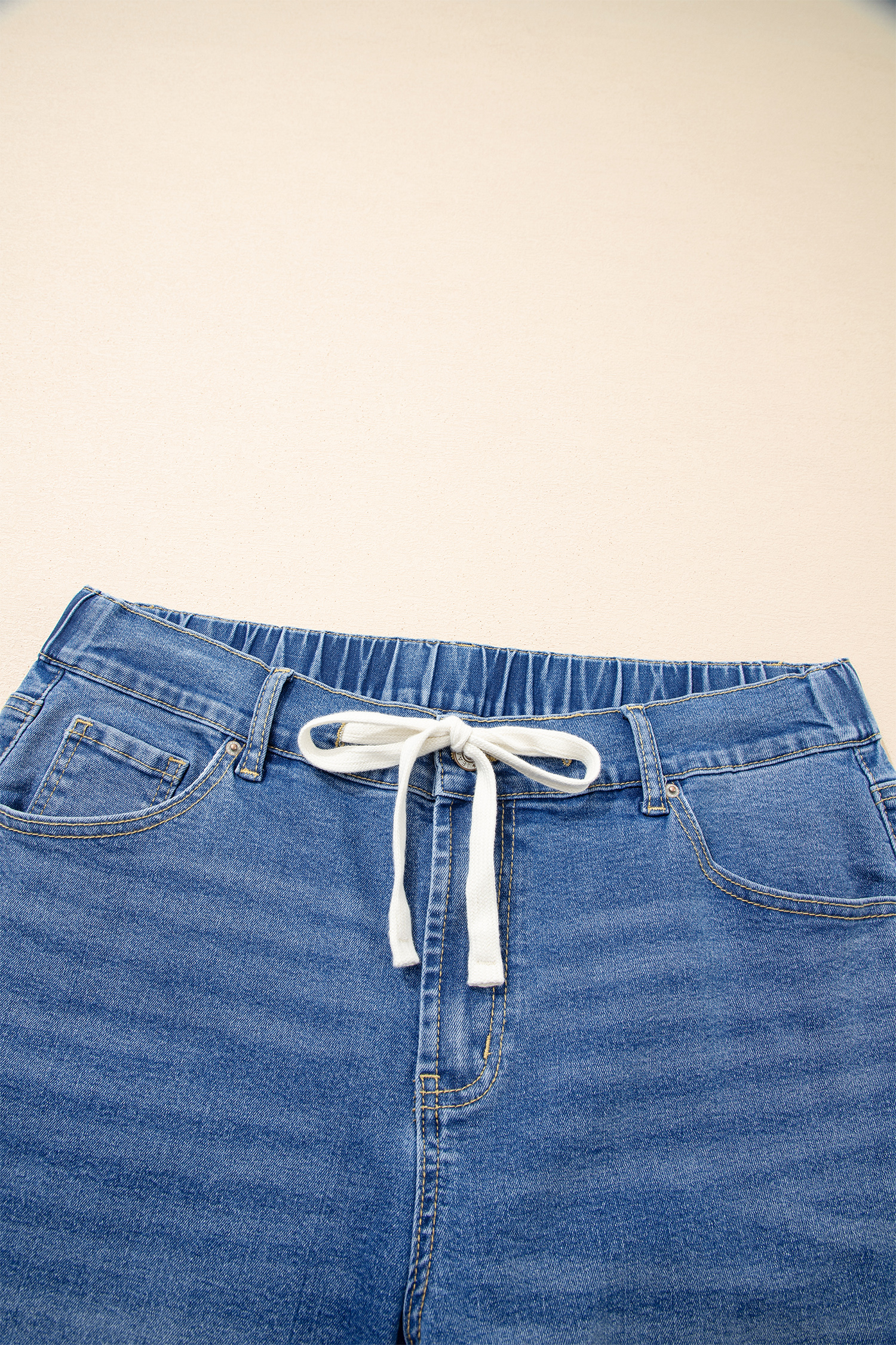 Plus Size Light Blue Acid Wash Contrast Lace-up  Jeans