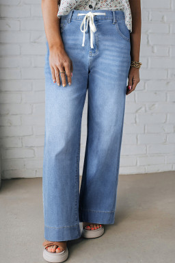 Plus Size Iceland Blue Acid Wash Contrast Lace-up  Jeans