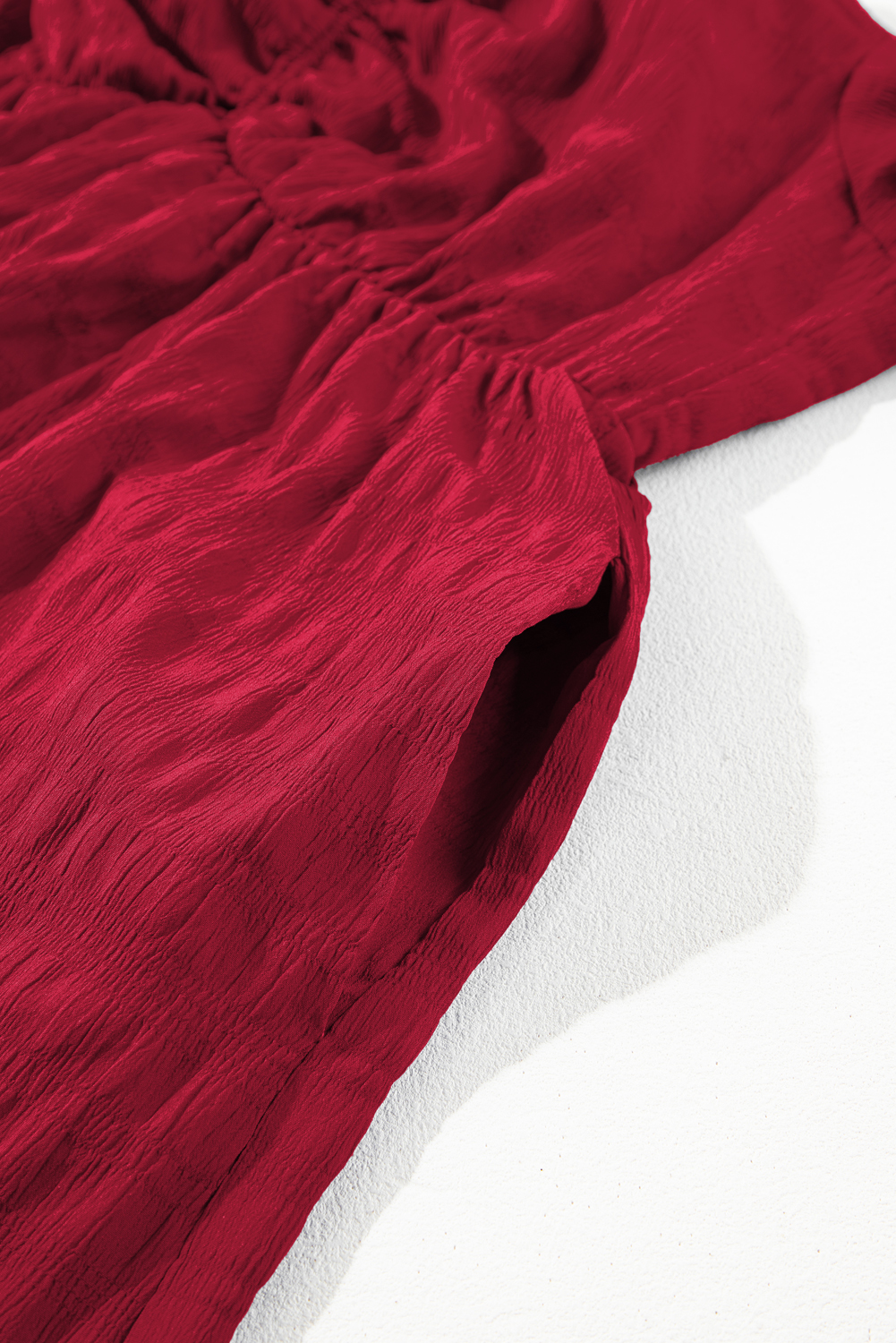 Plus Size Red  Short Sleeve Lace-up High Waist Midi Dress