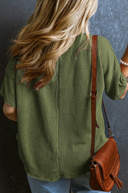 Jungle Green Textured V-Neck Dropped Shoulder Plus T-Shirt