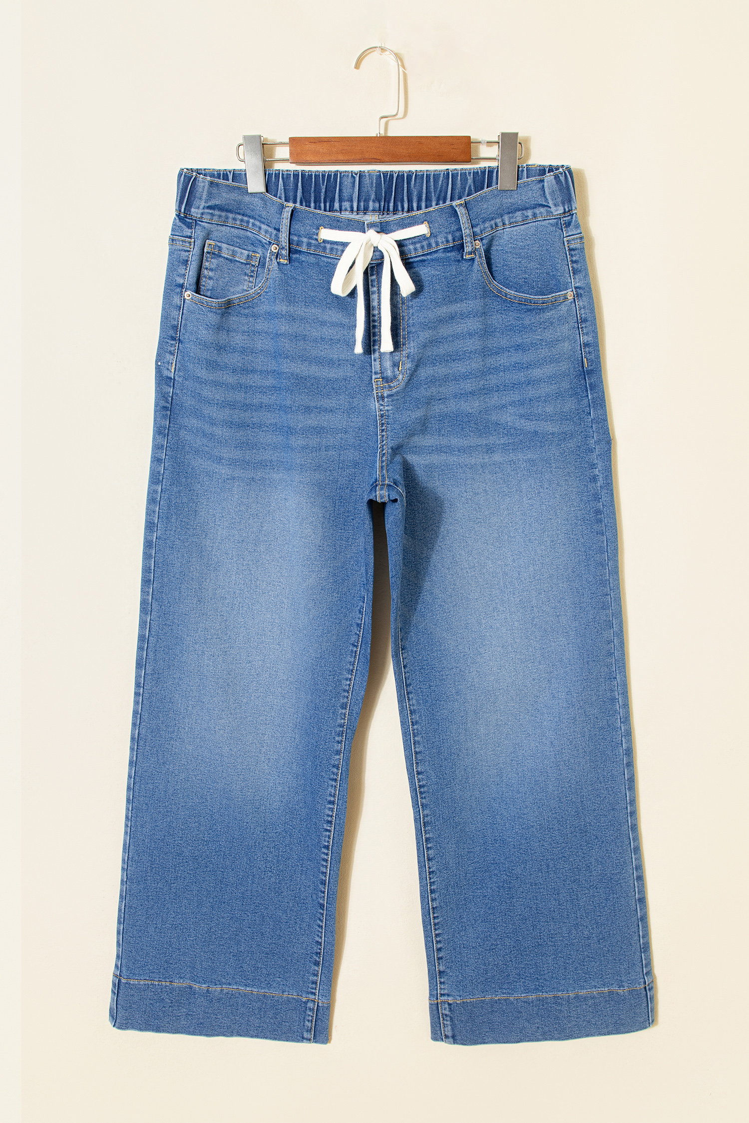 Plus Size Light Blue Acid Wash Contrast Lace-up  Jeans