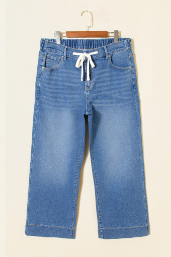 Plus Size Light Blue Acid Wash Contrast Lace-up  Jeans