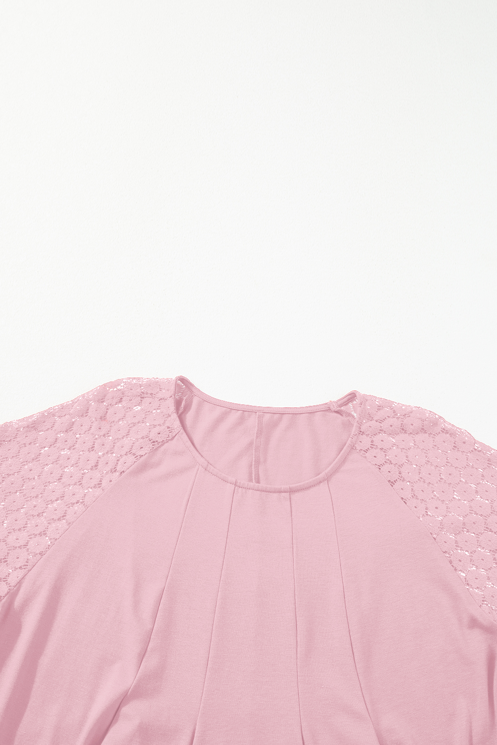 Plus Size Light Pink  Solid Color Lace Short Sleeve Pleated Swing Dress