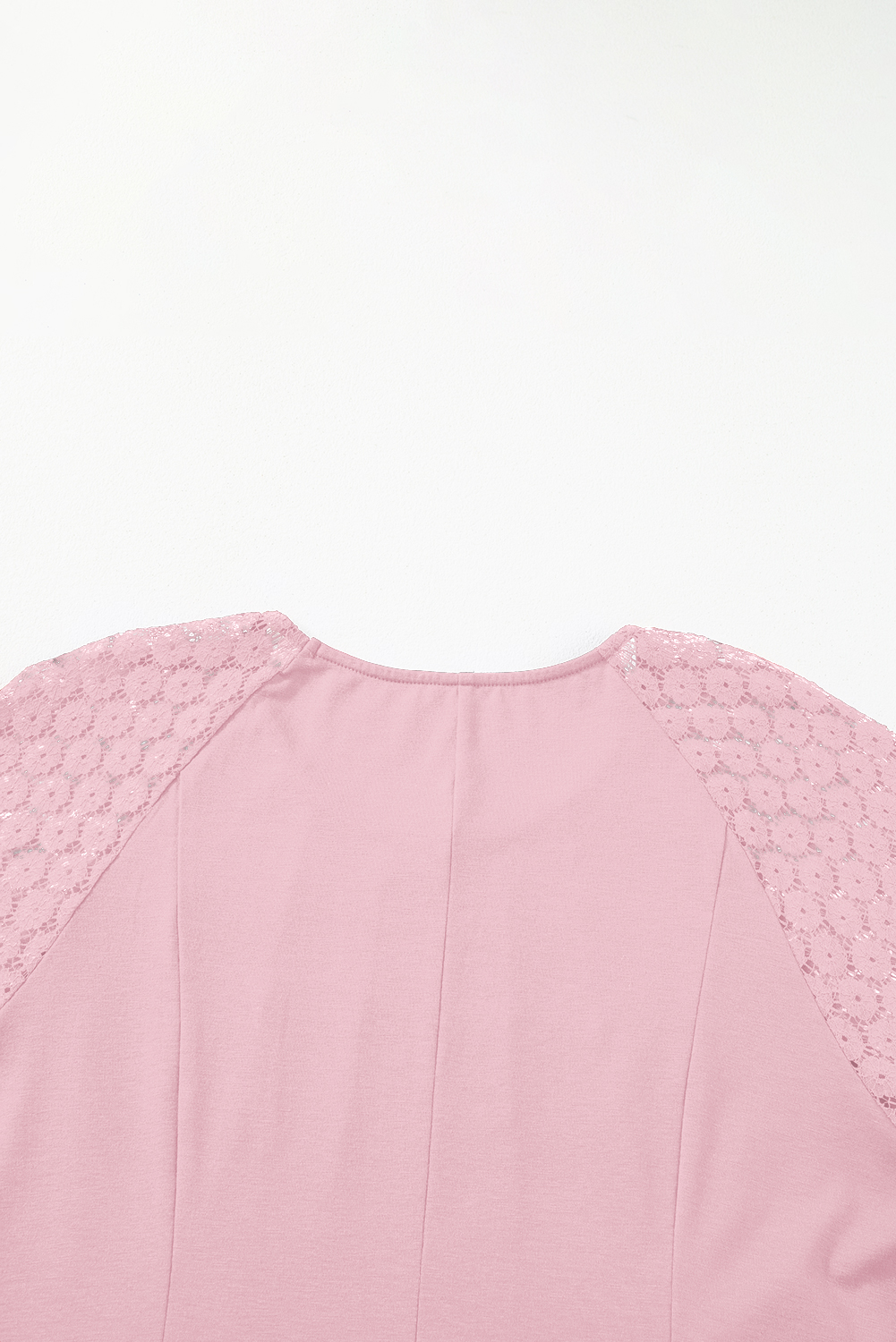 Plus Size Light Pink  Solid Color Lace Short Sleeve Pleated Swing Dress