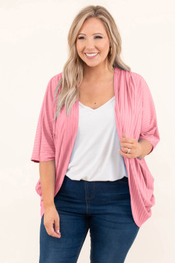 Plus Size Pink Pink Pink Shimmer Ribbed Texture  Cardigan