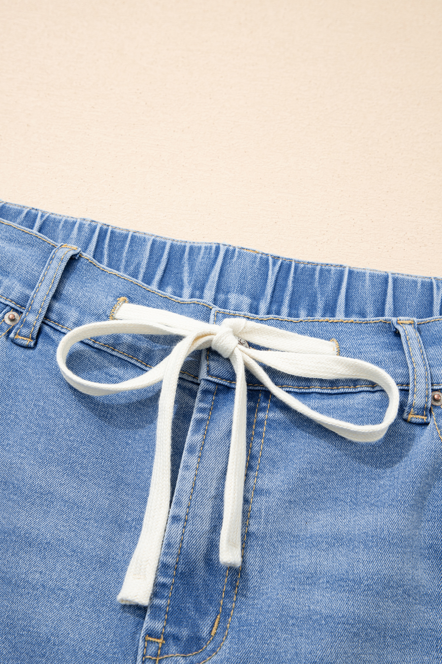 Plus Size Iceland Blue Acid Wash Contrast Lace-up  Jeans