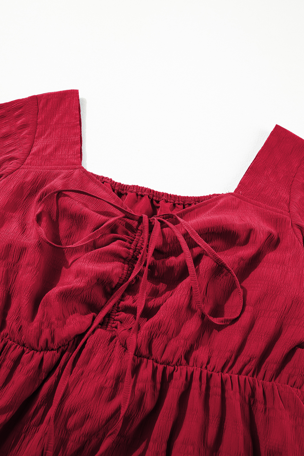 Plus Size Red  Short Sleeve Lace-up High Waist Midi Dress